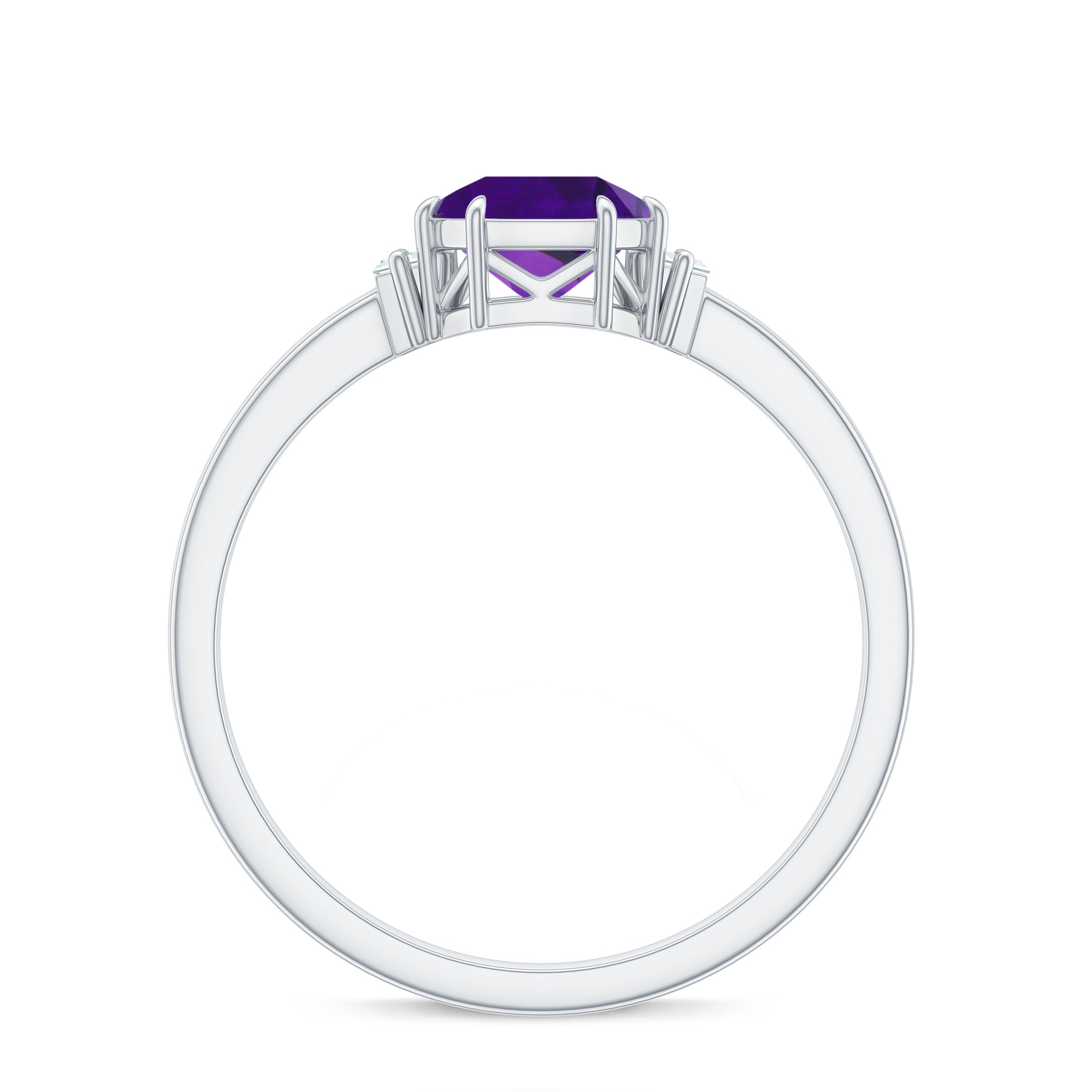 Natural 1.3 Carat Amethyst Asscher Cut Engagement Ring with Diamond