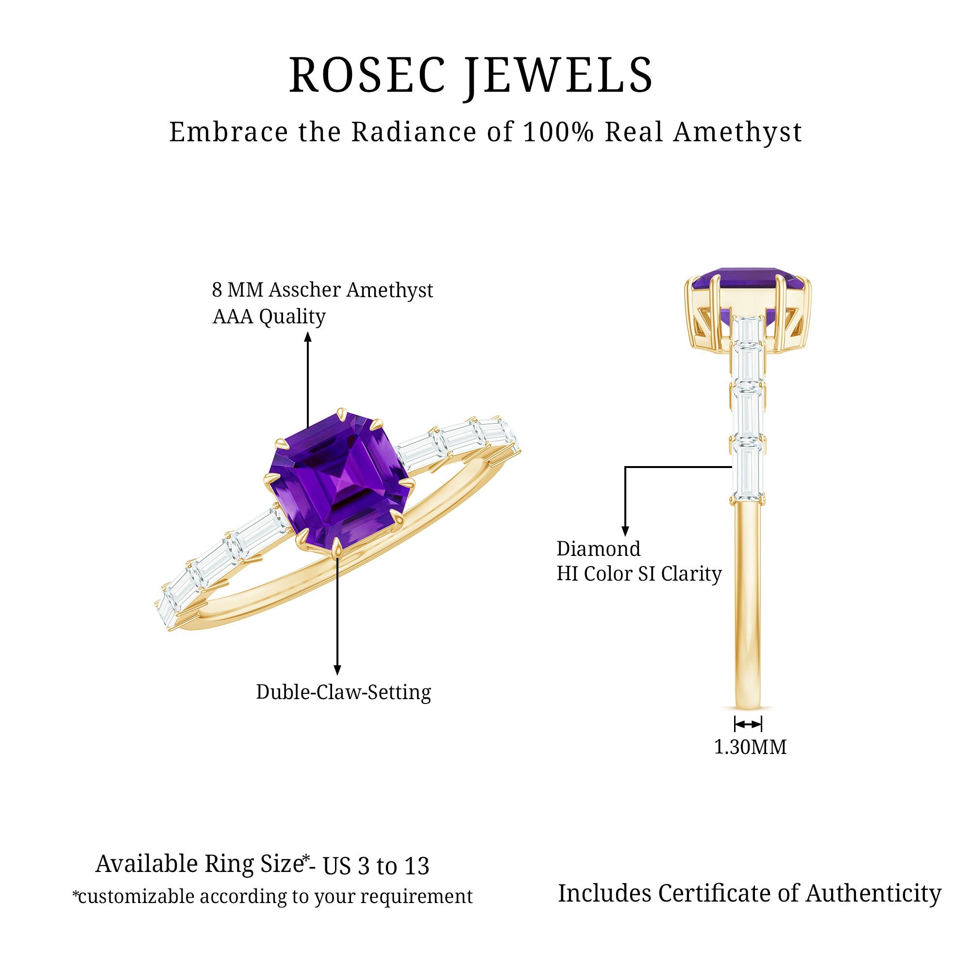 3 Carat Amethyst Asscher Cut Engagement Ring with Diamond