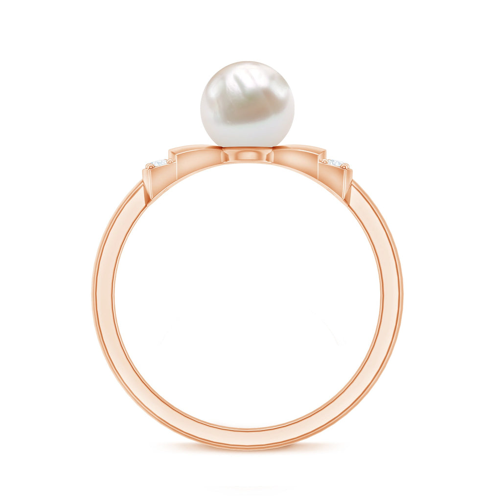 Natural 2 Carat Freshwater Pearl Diamond Engagement Ring with Bow