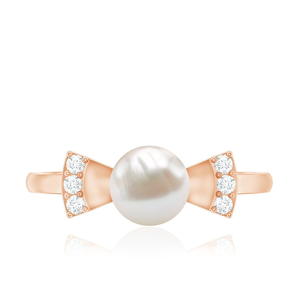 Natural 2 Carat Freshwater Pearl Diamond Engagement Ring with Bow