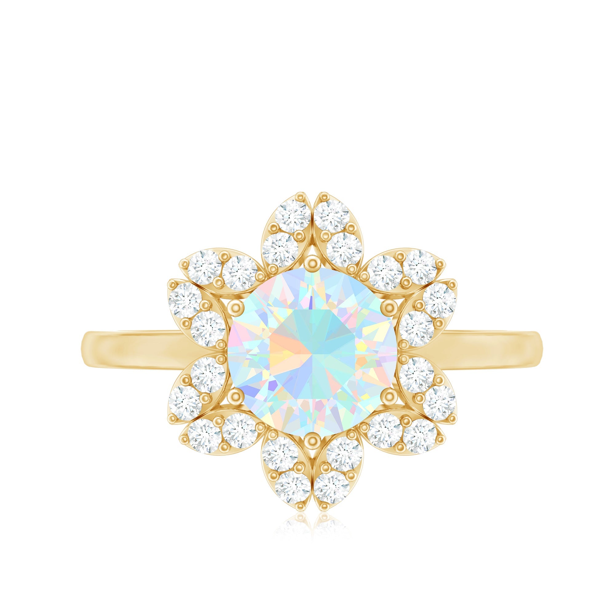 2 Carat Round Shape Ethiopian Opal Floral Engagement Ring with Diamond