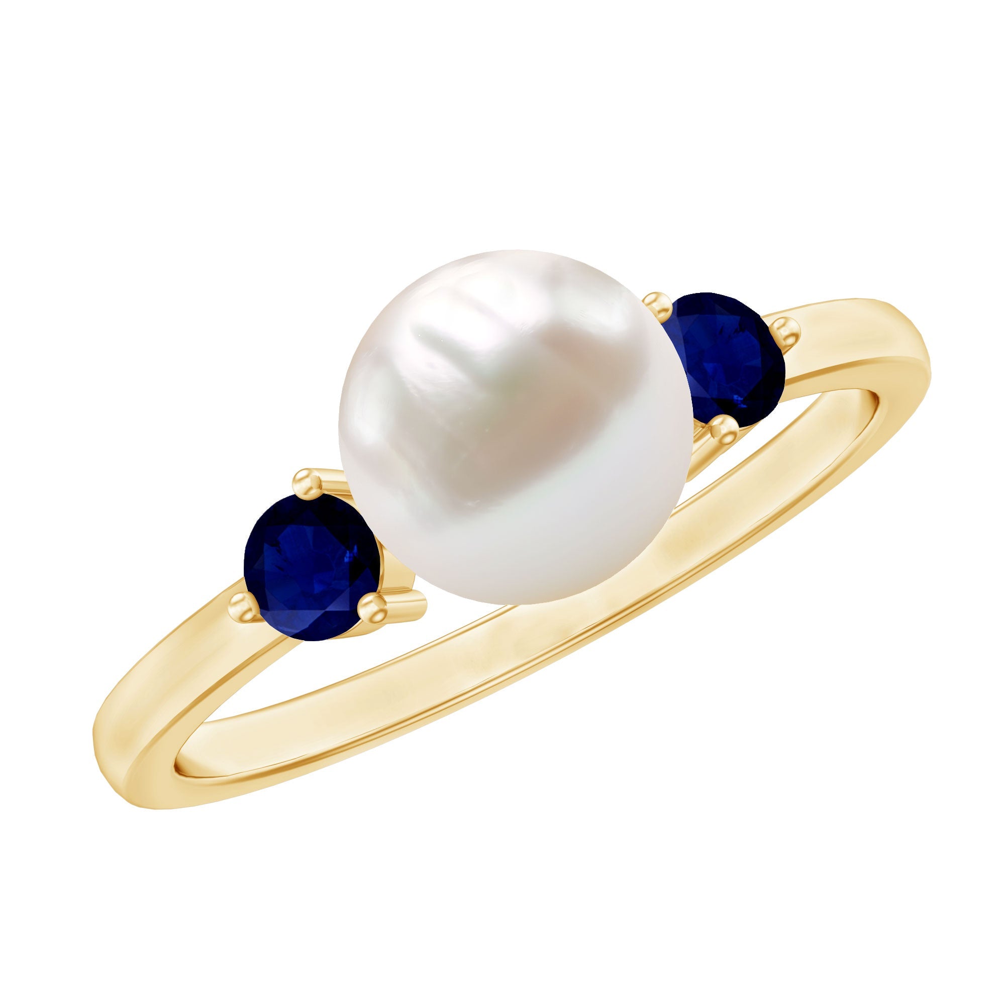 Cultured Freshwater Pearl Engagement Ring with Blue Sapphire