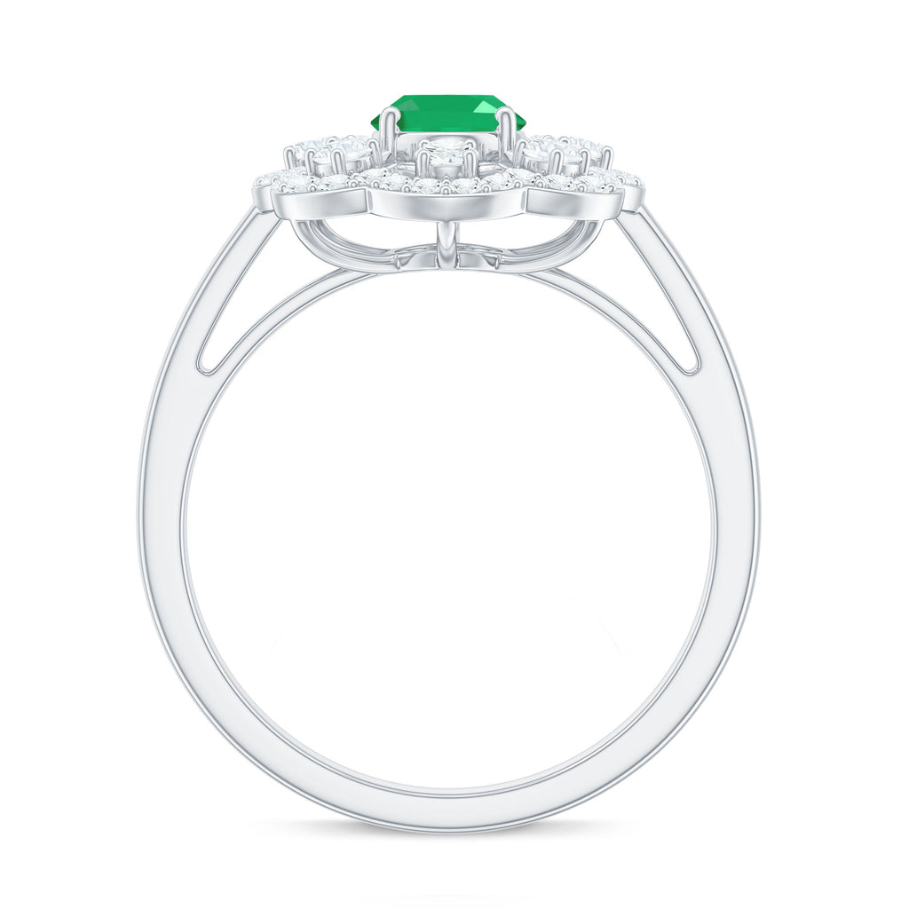 0.7 Carat Oval Emerald Designer Engagement Ring with Diamond