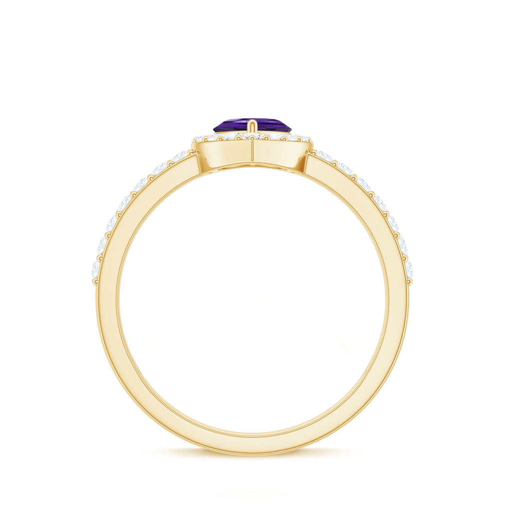 Heart Shape Amethyst and Diamond Halo Engagement Ring