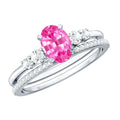 1.5 Carat Oval Cut Solitaire Created Pink Sapphire Ring Set with Diamond