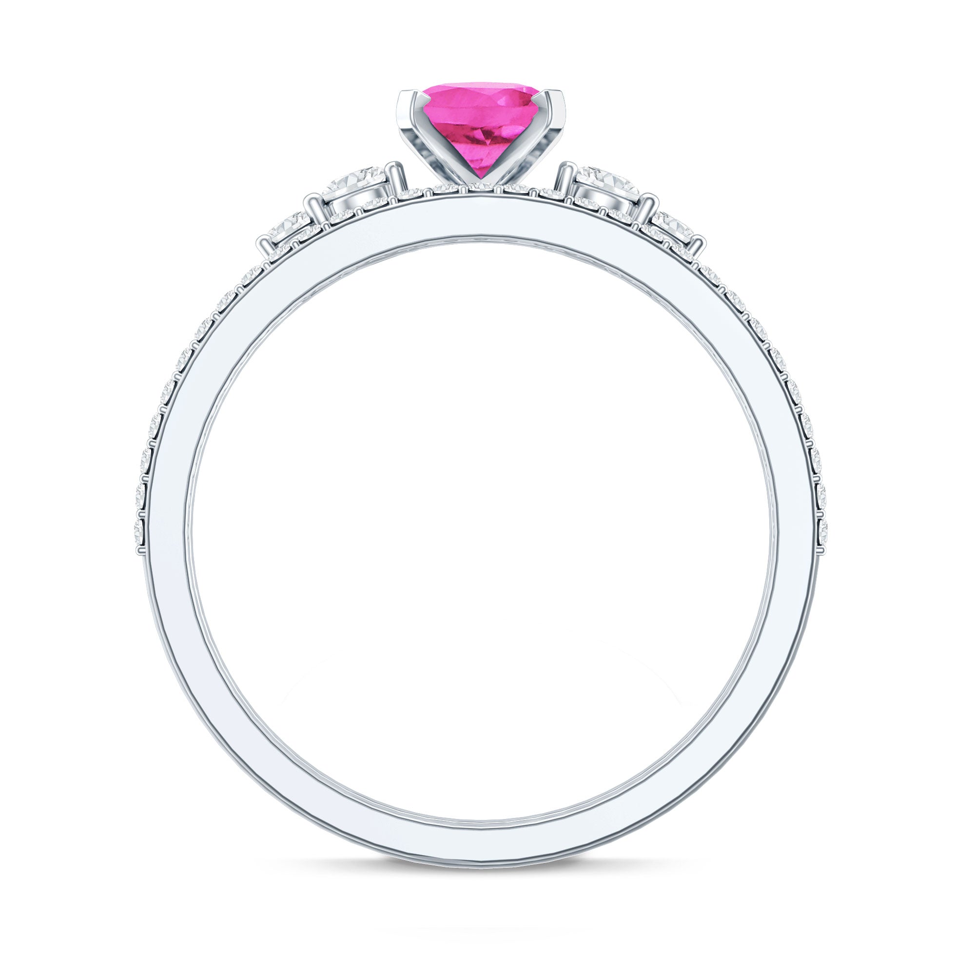1.5 Carat Oval Cut Solitaire Created Pink Sapphire Ring Set with Diamond