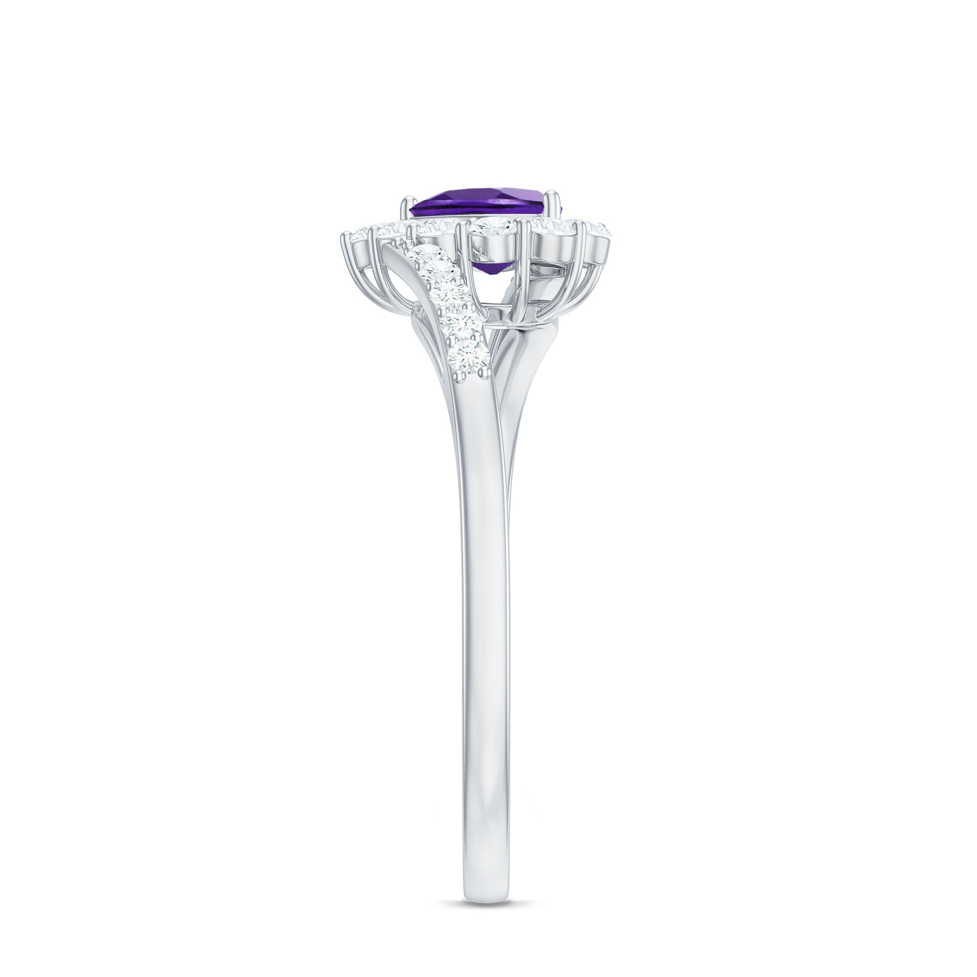 Real 0.9 Carat Amethyst Heart Engagement Ring with Diamond Halo