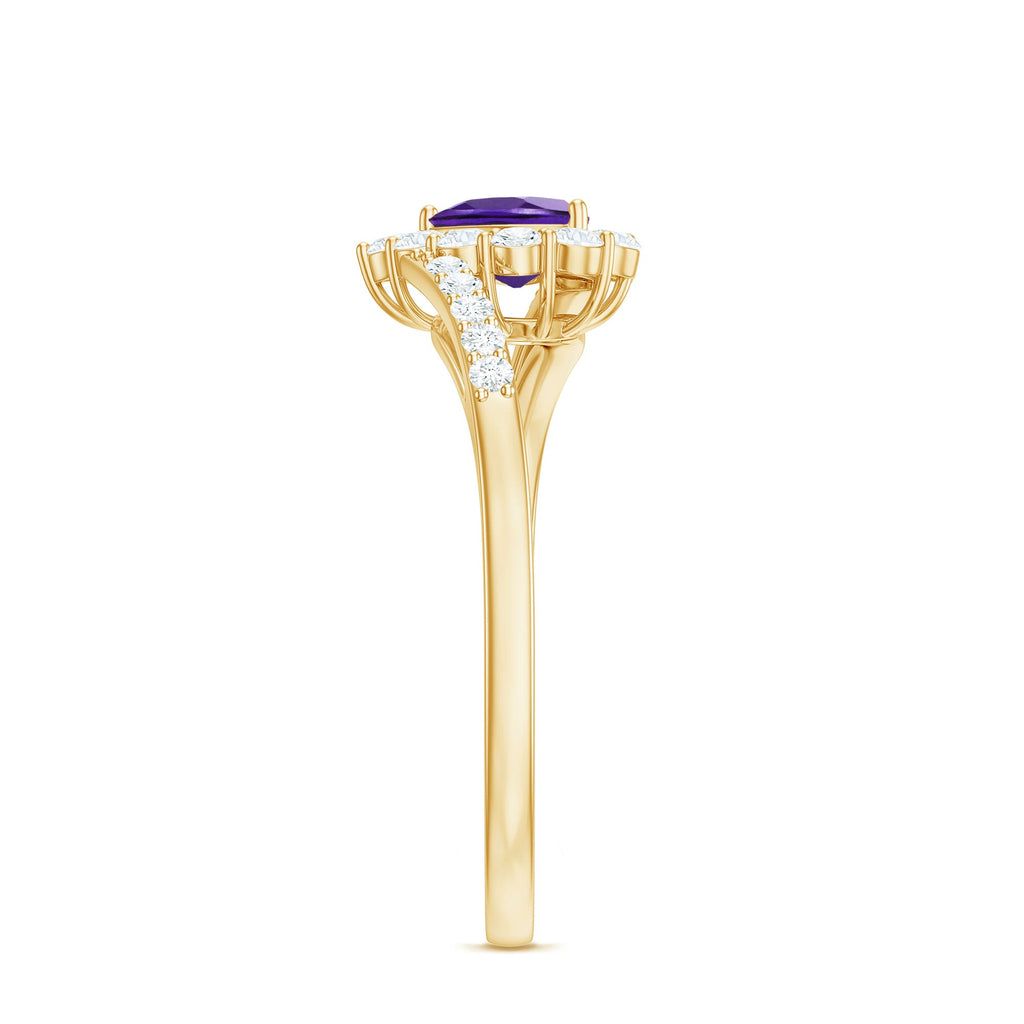 Real 0.9 Carat Amethyst Heart Engagement Ring with Diamond Halo