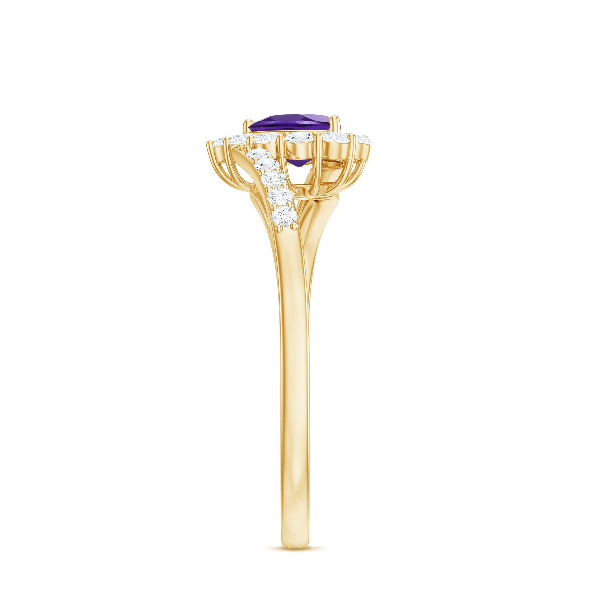 Real 0.9 Carat Amethyst Heart Engagement Ring with Diamond Halo