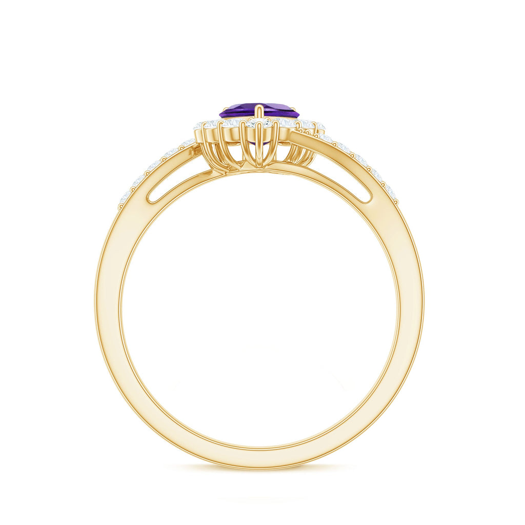 Real 0.9 Carat Amethyst Heart Engagement Ring with Diamond Halo