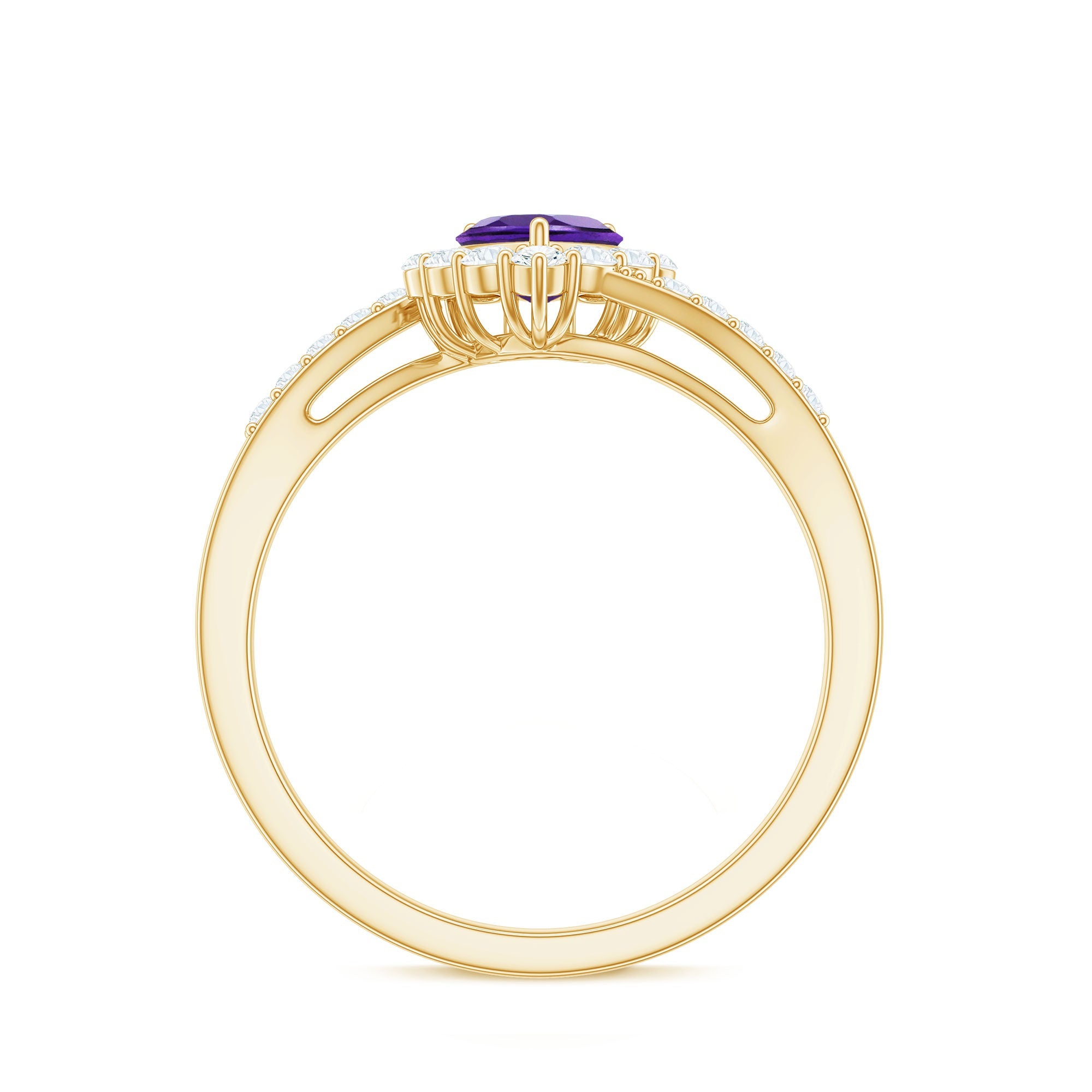 Real 0.9 Carat Amethyst Heart Engagement Ring with Diamond Halo