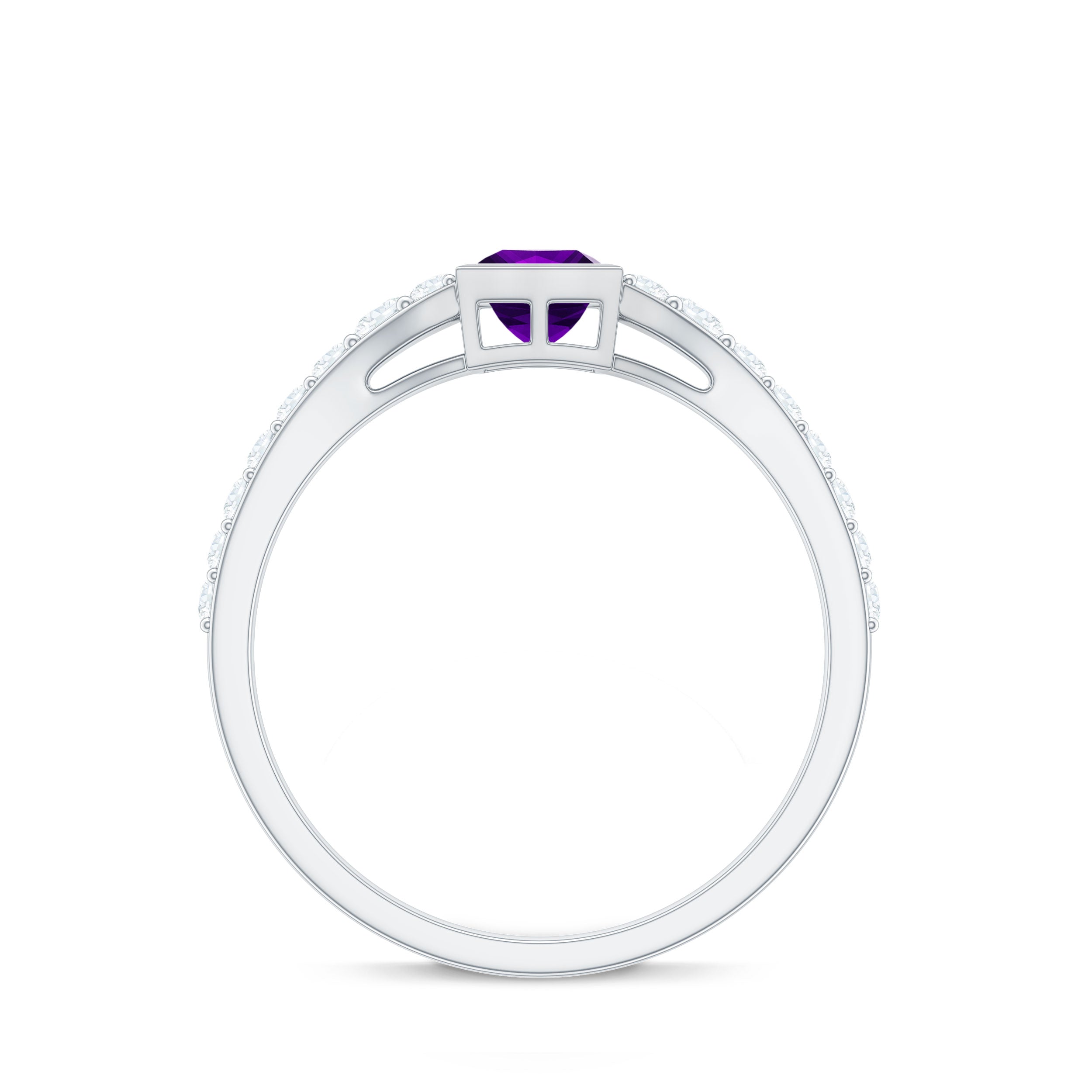 1.2 Carat Bezel Set Amethyst Solitaire Promise Ring with Diamond