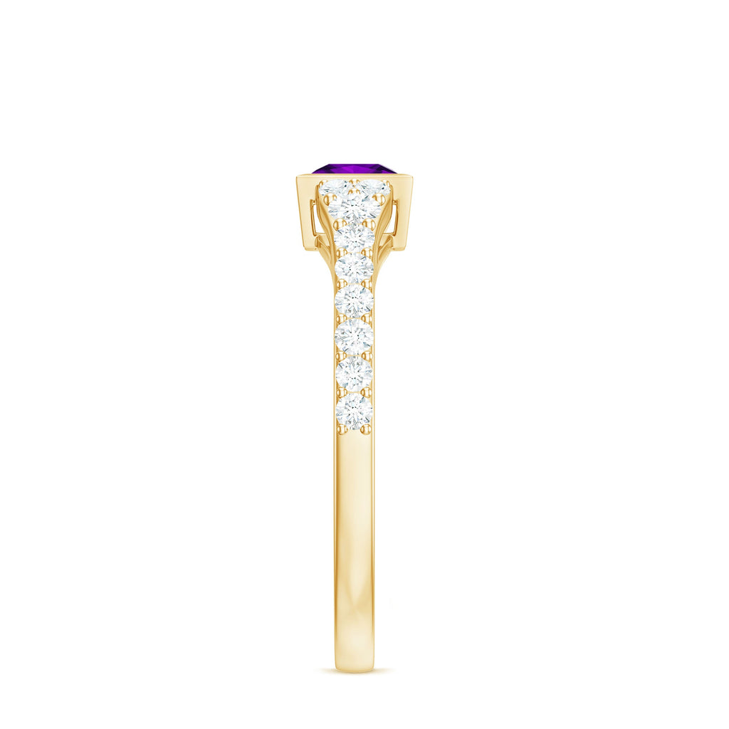 1.2 Carat Bezel Set Amethyst Solitaire Promise Ring with Diamond