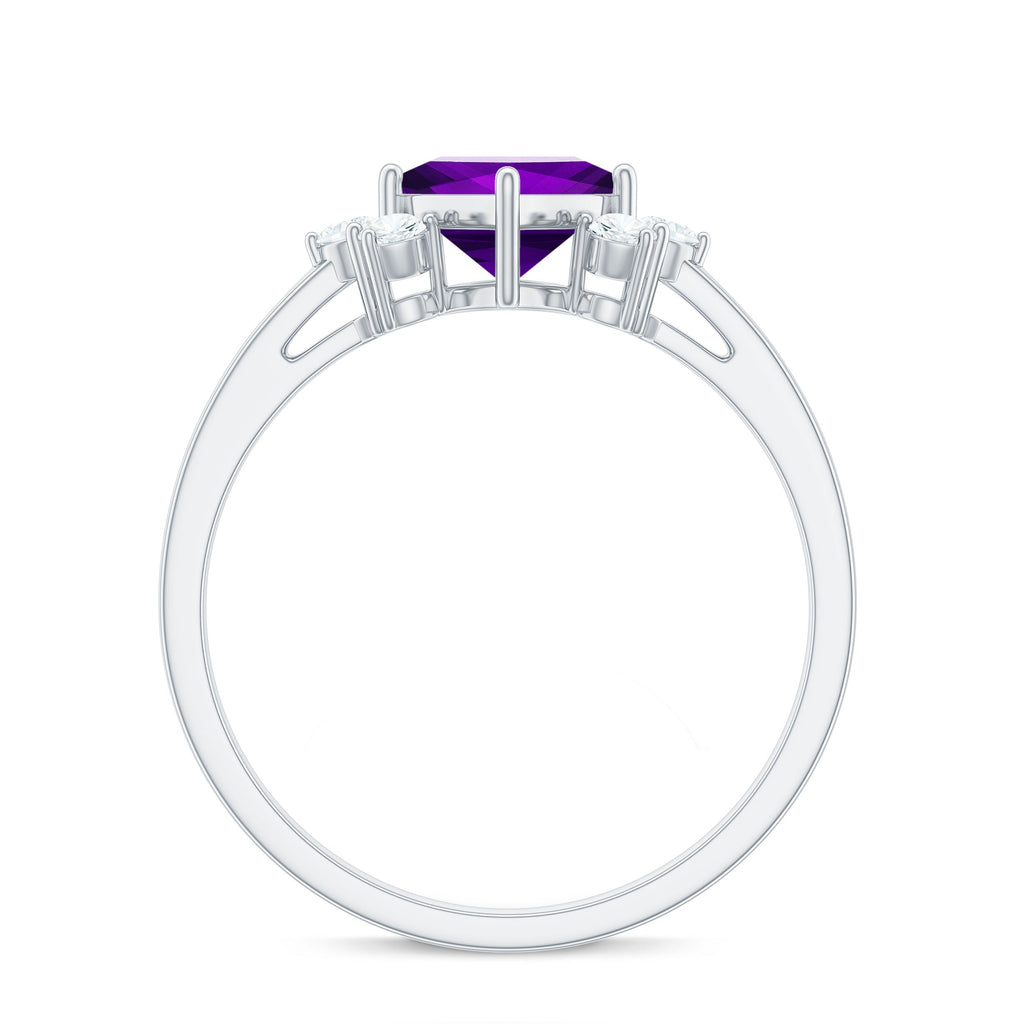 Princess Cut Amethyst Promise Ring with Diamond Trio