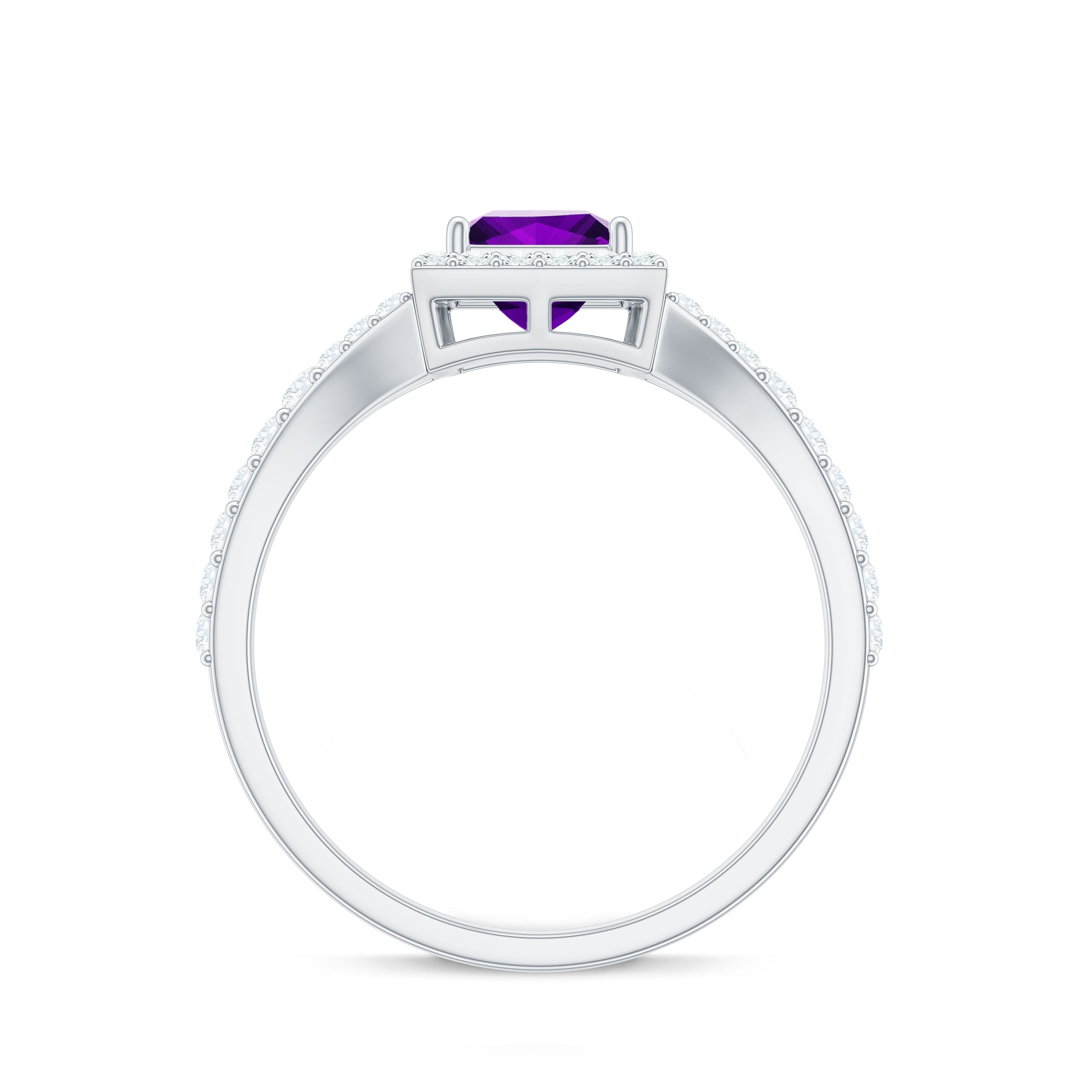 1.2 Carat Amethyst Princess Cut Engagement Ring with Moissanite Split Shank