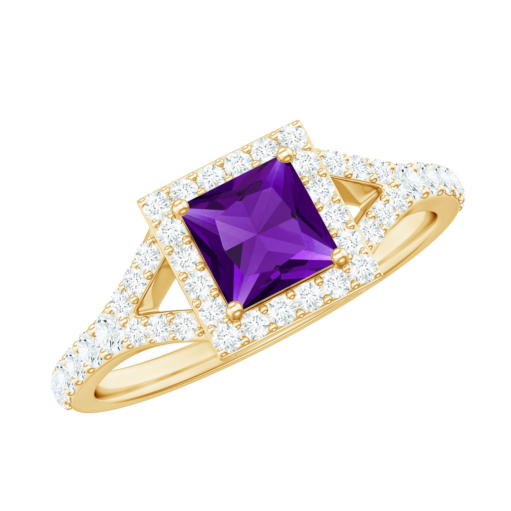 1.2 Carat Amethyst Princess Cut Engagement Ring with Moissanite Split Shank