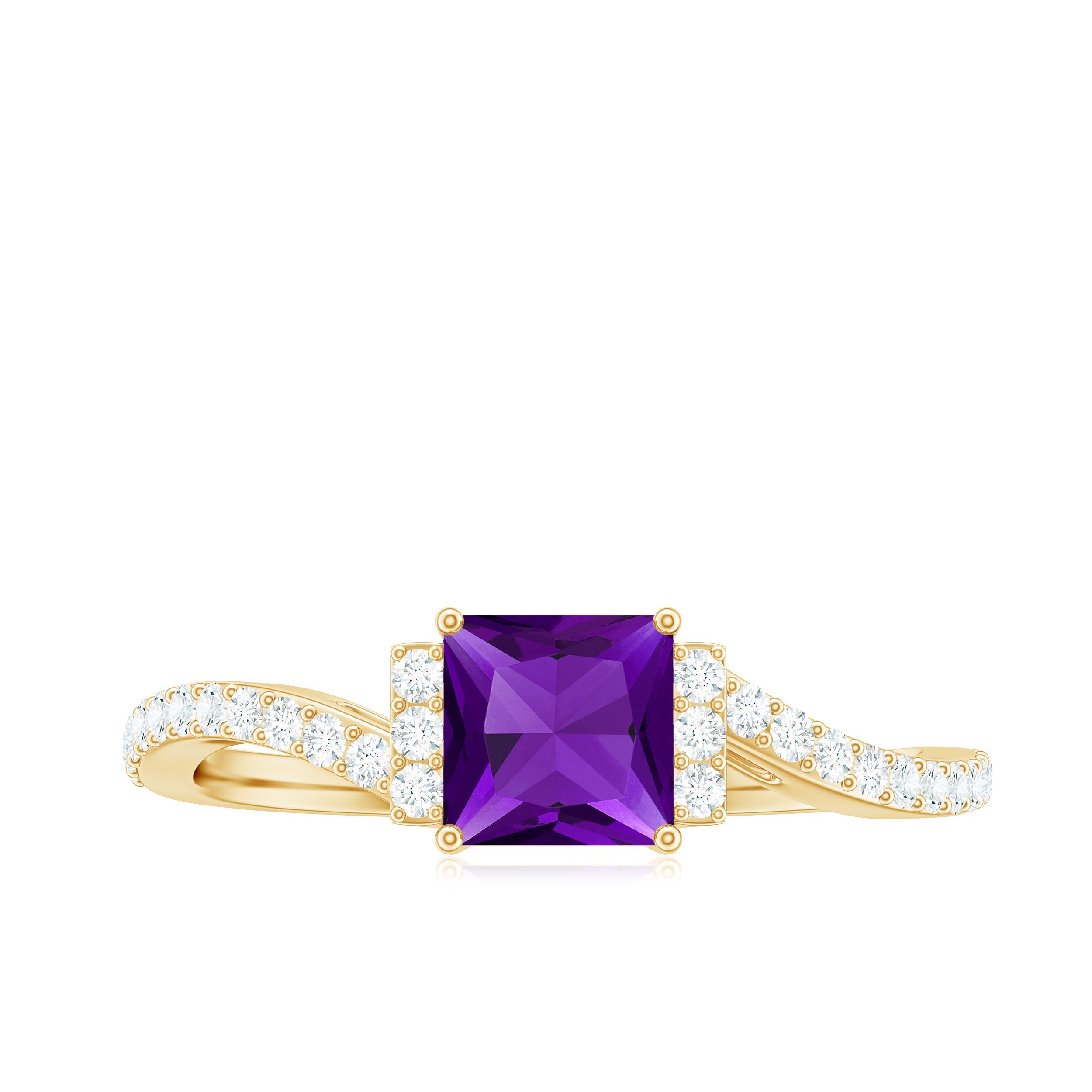 Real 1.2 Carat Amethyst Princess Cut Engagement Ring with Diamond Bypass Shank