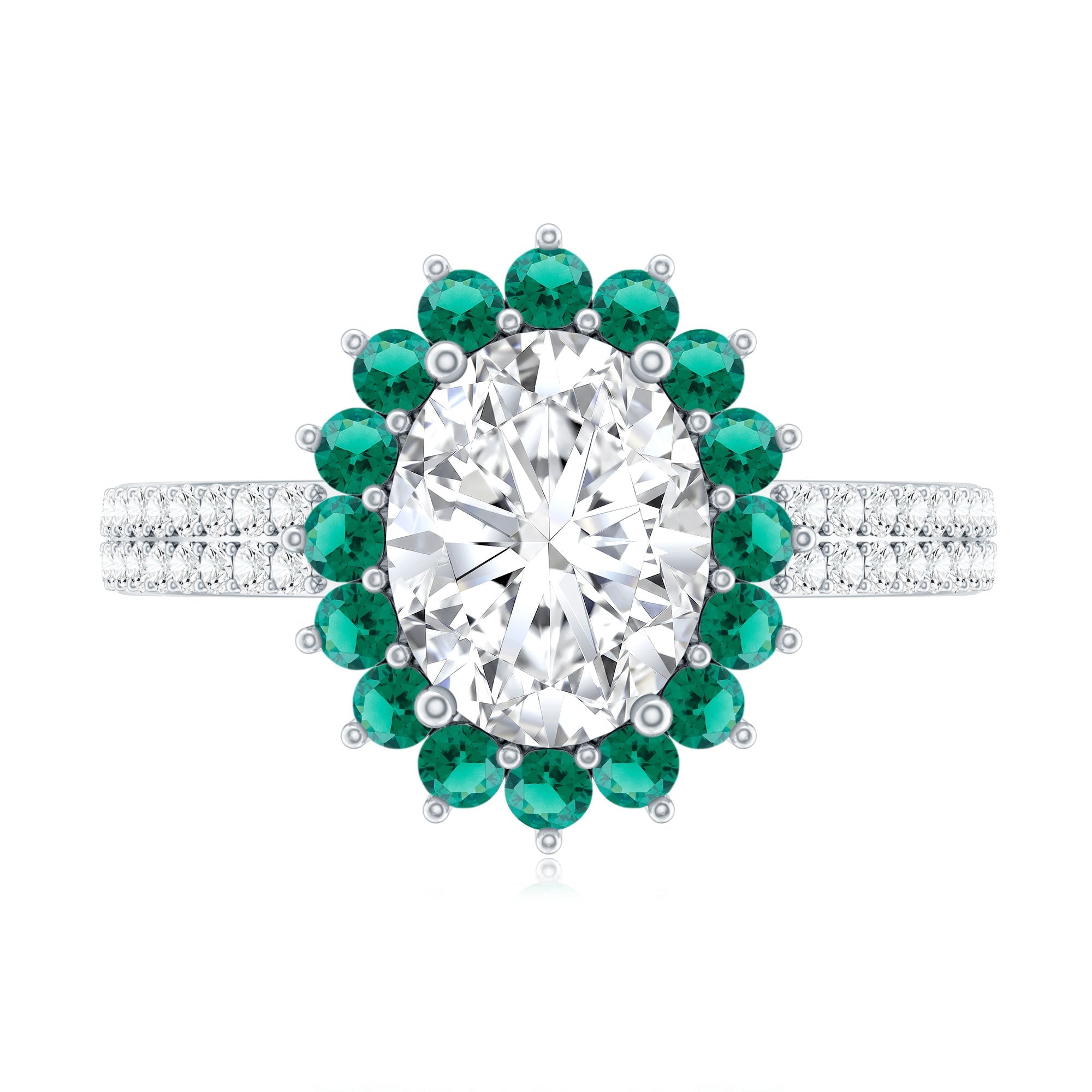 Certified 2 Carat Lab Grown Diamond Engagement Ring with Emerald Halo