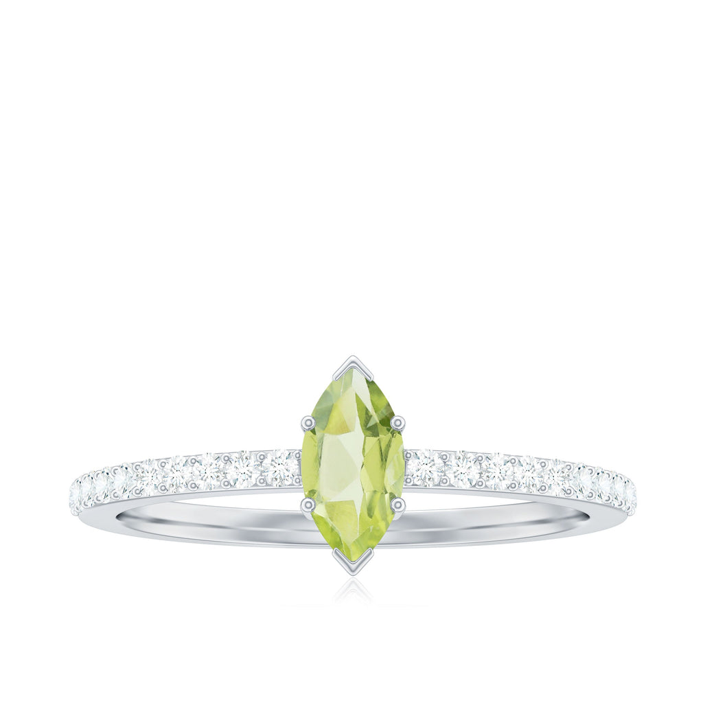 Genuine 0.7 Carat Marquise Peridot Promise Ring with Diamond