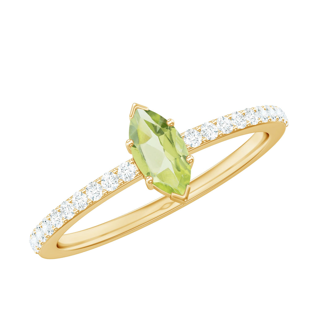 Genuine 0.7 Carat Marquise Peridot Promise Ring with Diamond