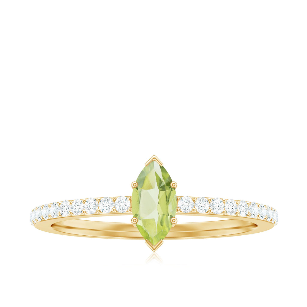 Genuine 0.7 Carat Marquise Peridot Promise Ring with Diamond