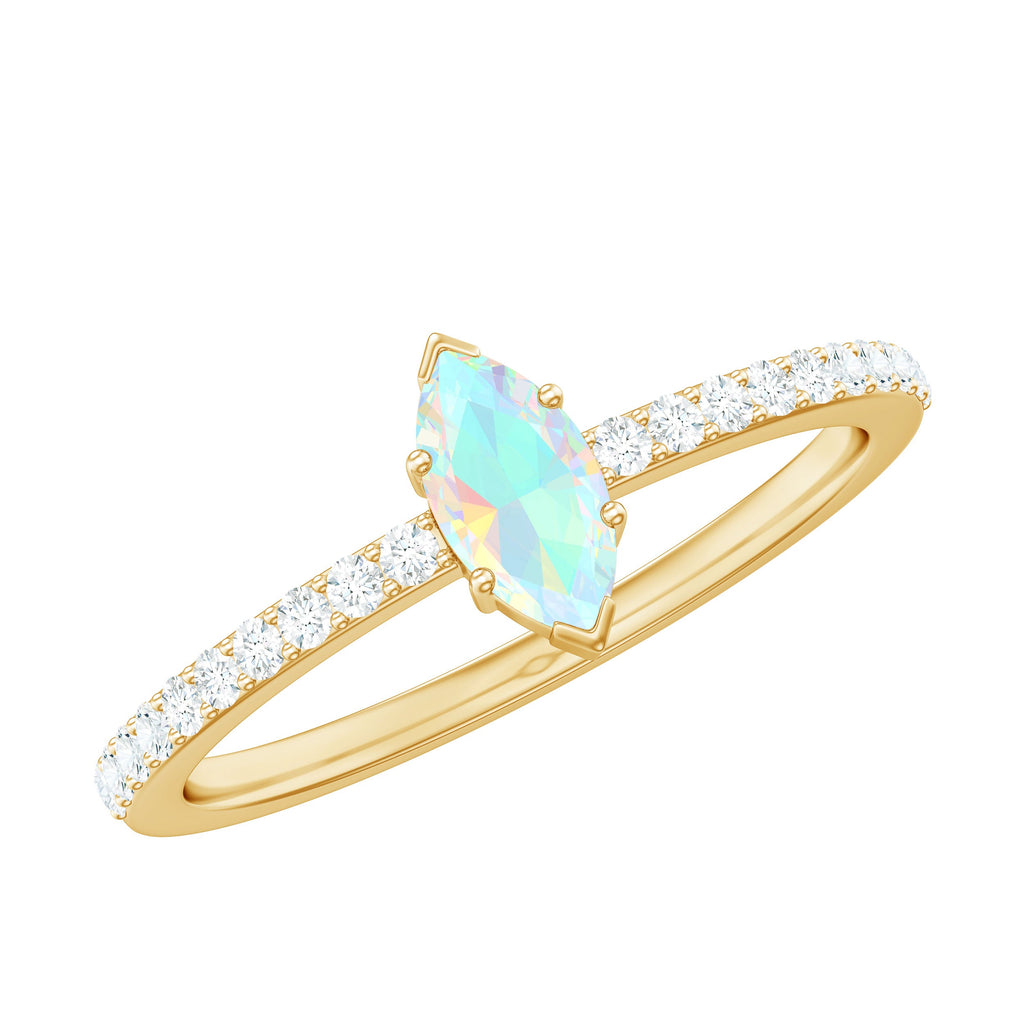 Certified Real Marquise Ethiopian Opal Promise Ring with Diamond