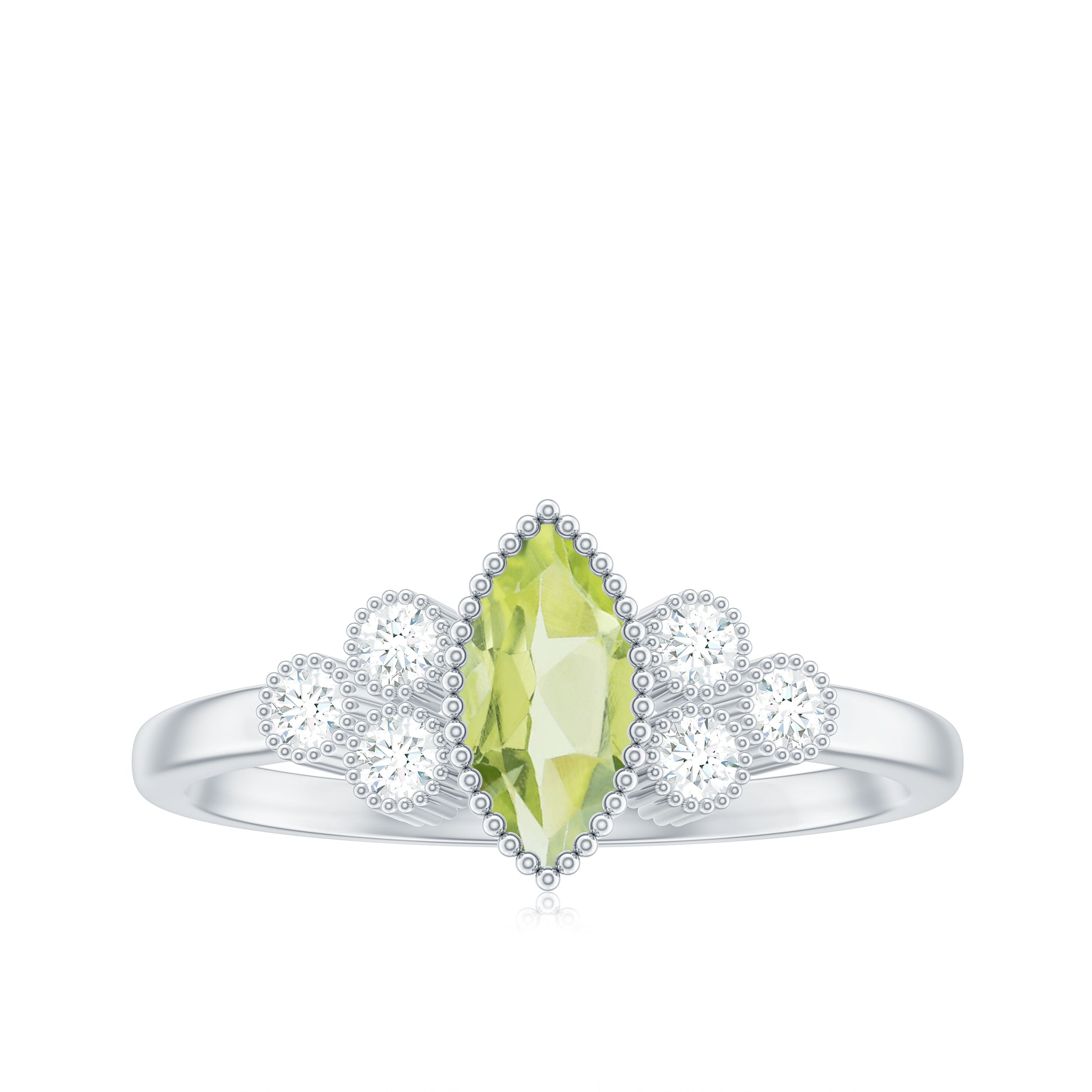 Natural 0.7 Carat Marquise Shape Peridot Engagement Ring with Diamond