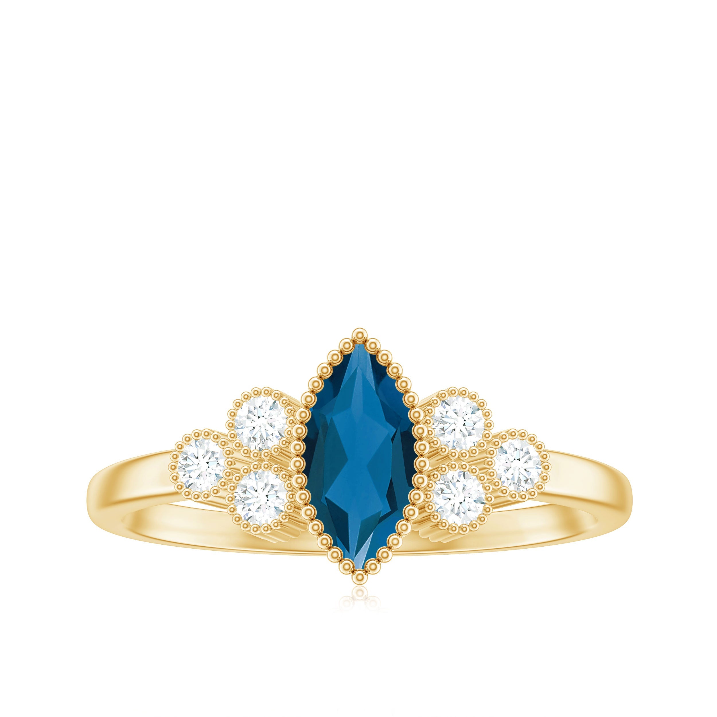 London Blue Topaz Marquise Engagement Ring with Diamond Trio