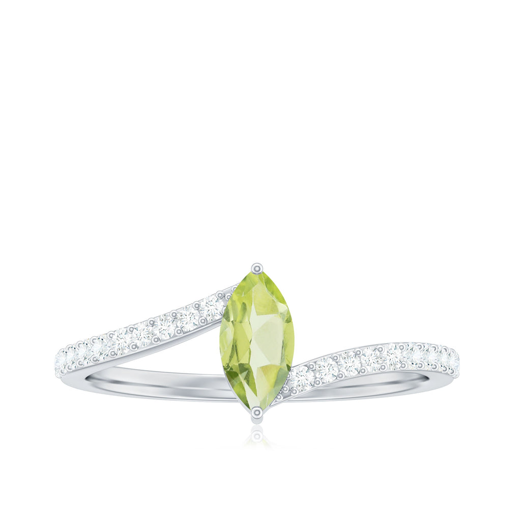 Real 0.7 Carat Peridot Marquise Promise Ring with Diamond Bypass Shank
