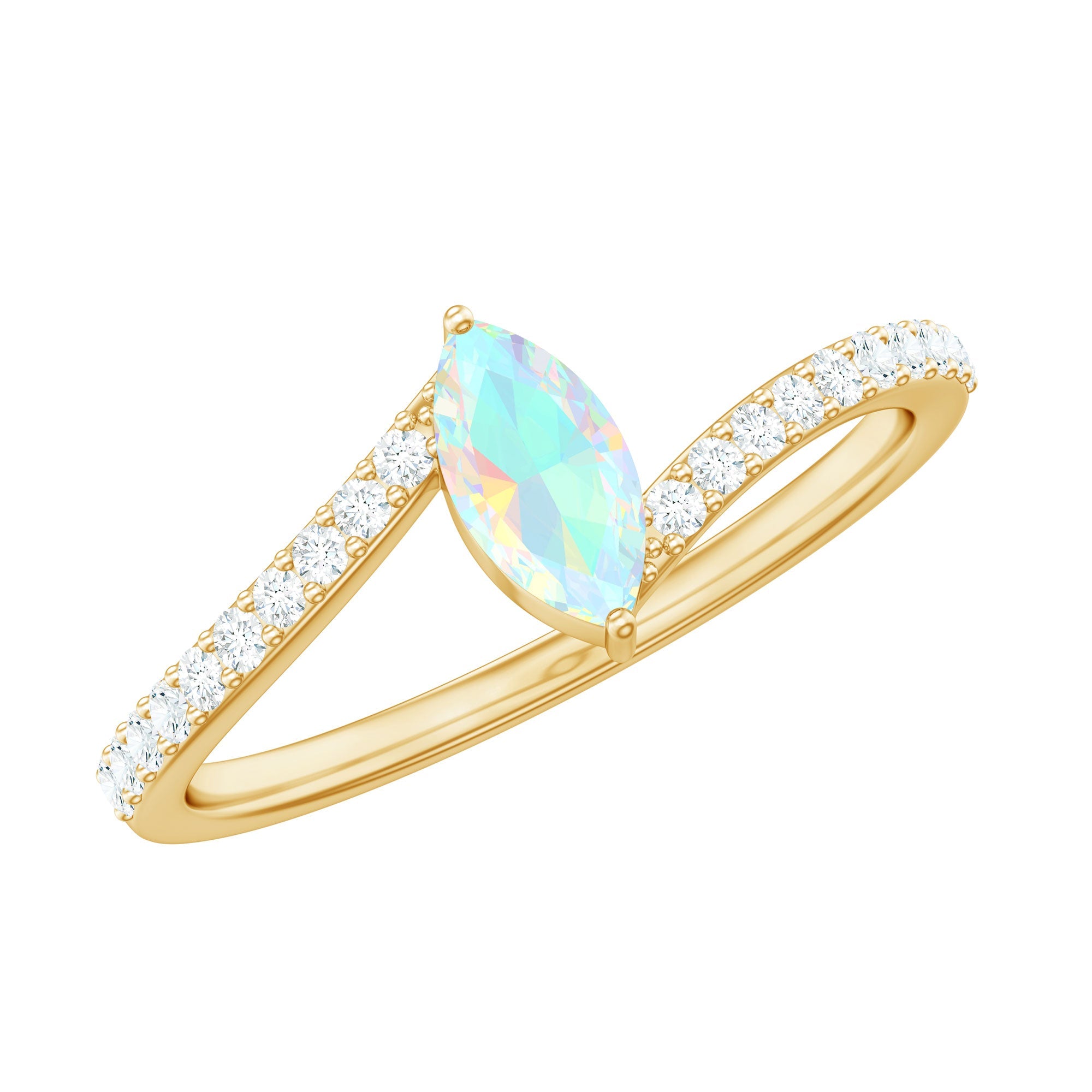 Natural Marquise Ethiopian Opal Diamond Promise Ring with Bypass Shank