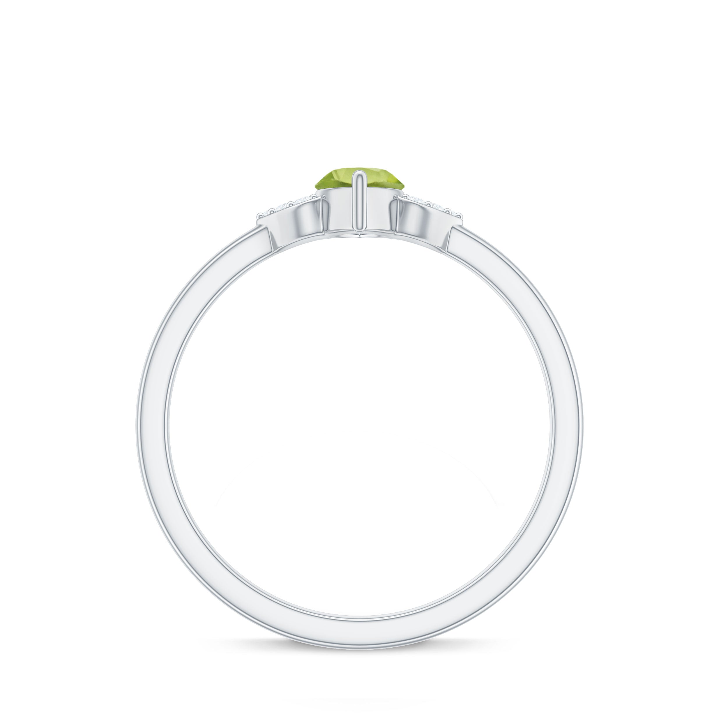 Natural 0.7 Carat Marquise Peridot Promise Ring with Diamond