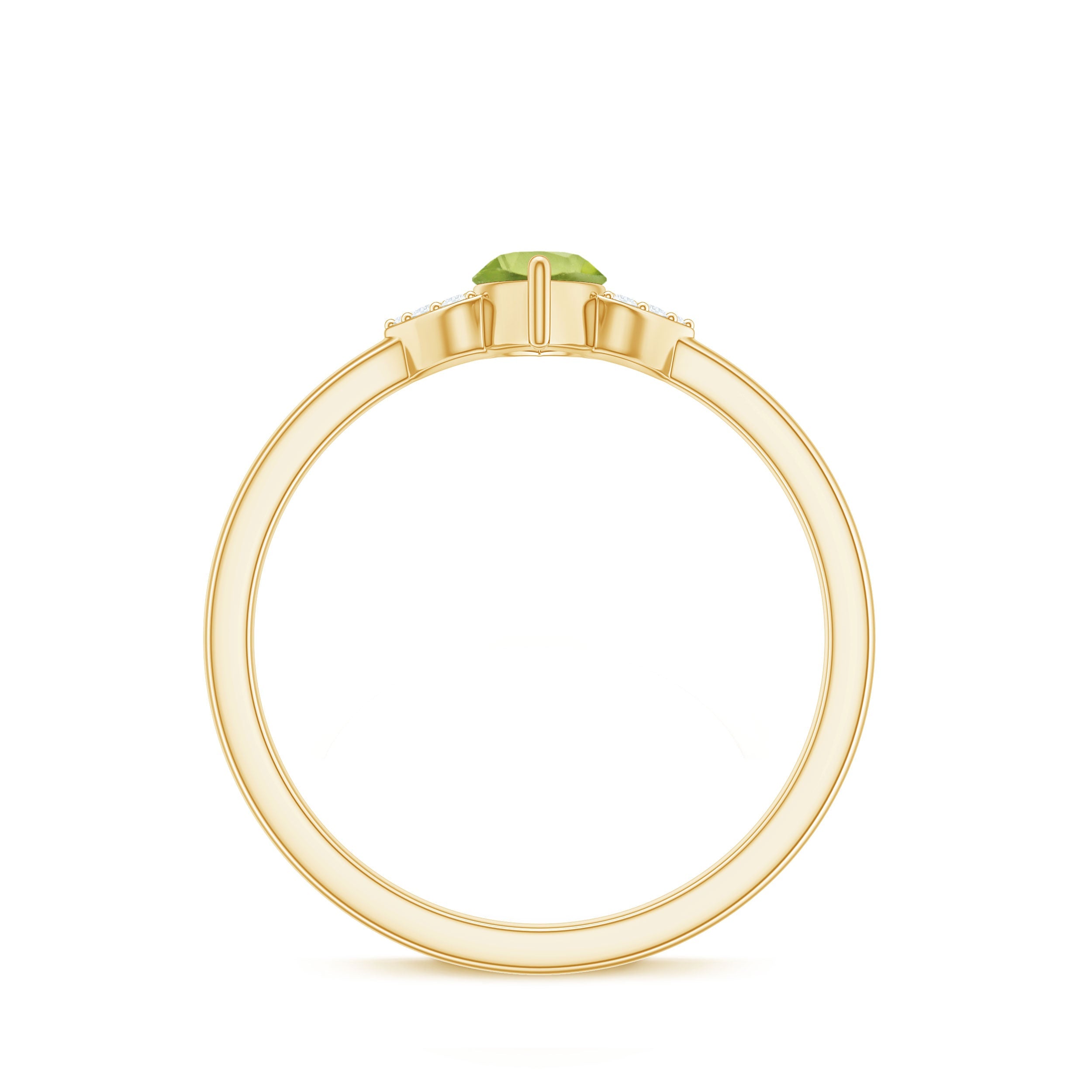 Natural 0.7 Carat Marquise Peridot Promise Ring with Diamond