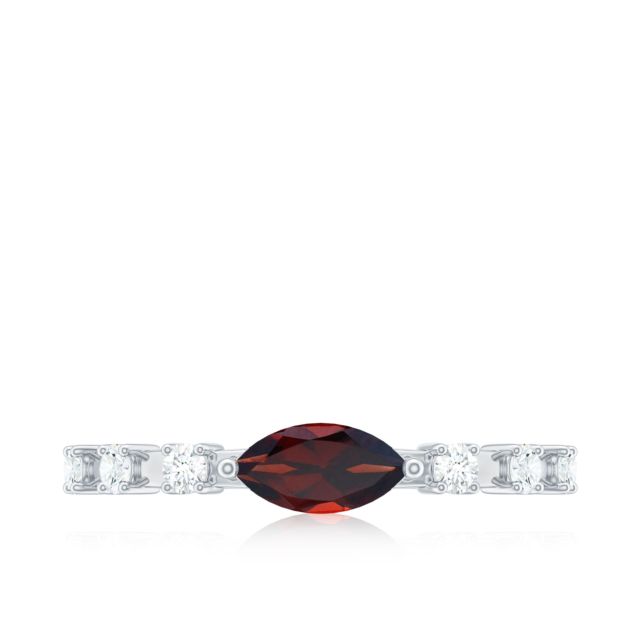 Natural Marquise Garnet Diamond Promise Ring in East West Style