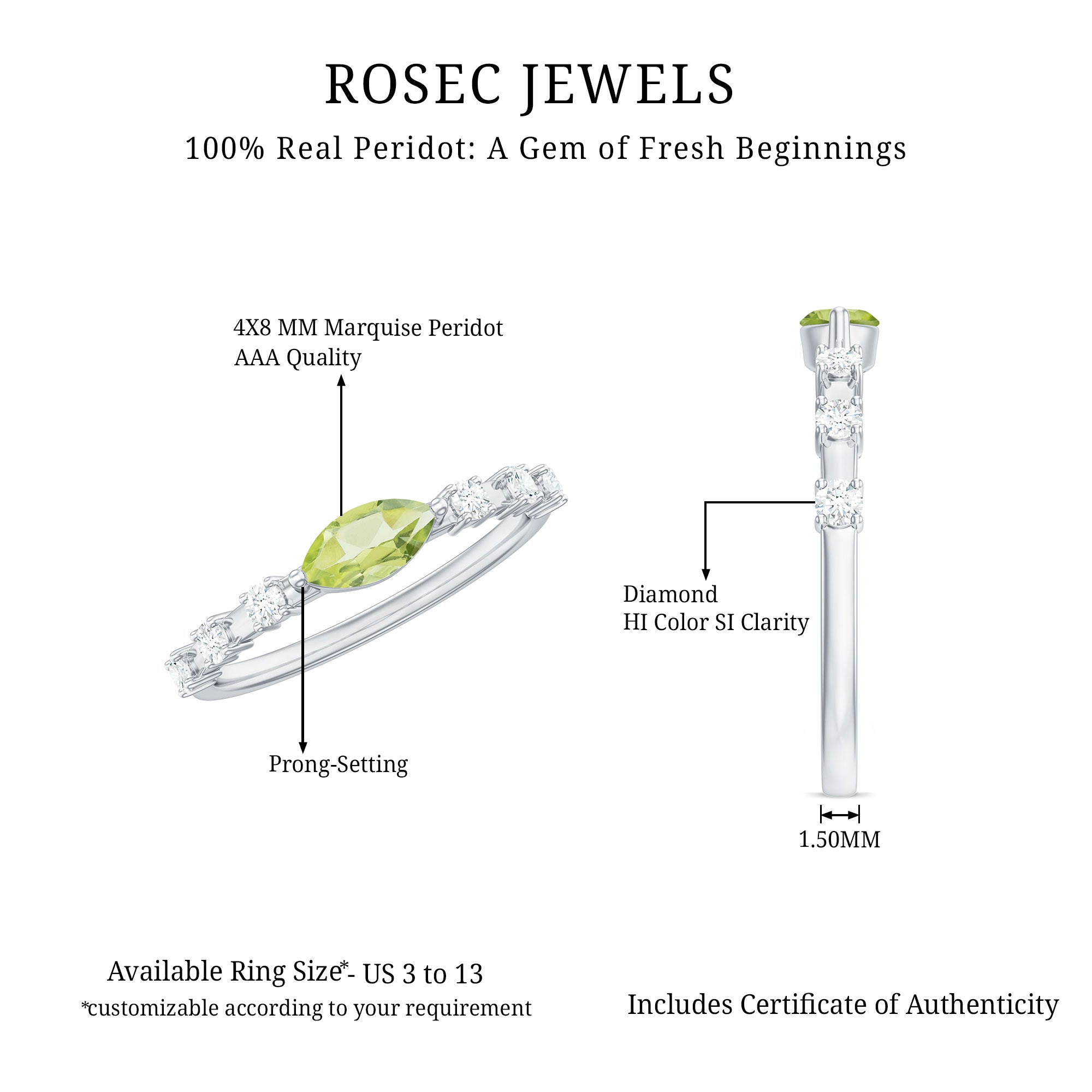 0.75 Carat Peridot East West Ring with Diamond Accent