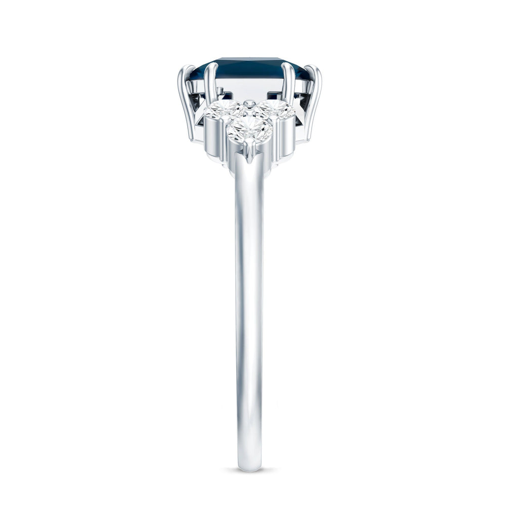 Asscher Cut London Blue Topaz Solitaire Engagement Ring with Diamond Trio