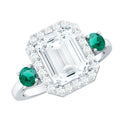 Certified 2.8 Carat Moissanite Emerald Cut Engagement Ring with Emerald