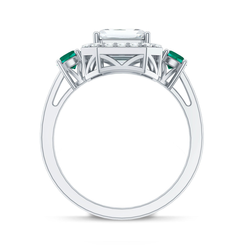 Certified 2.8 Carat Moissanite Emerald Cut Engagement Ring with Emerald