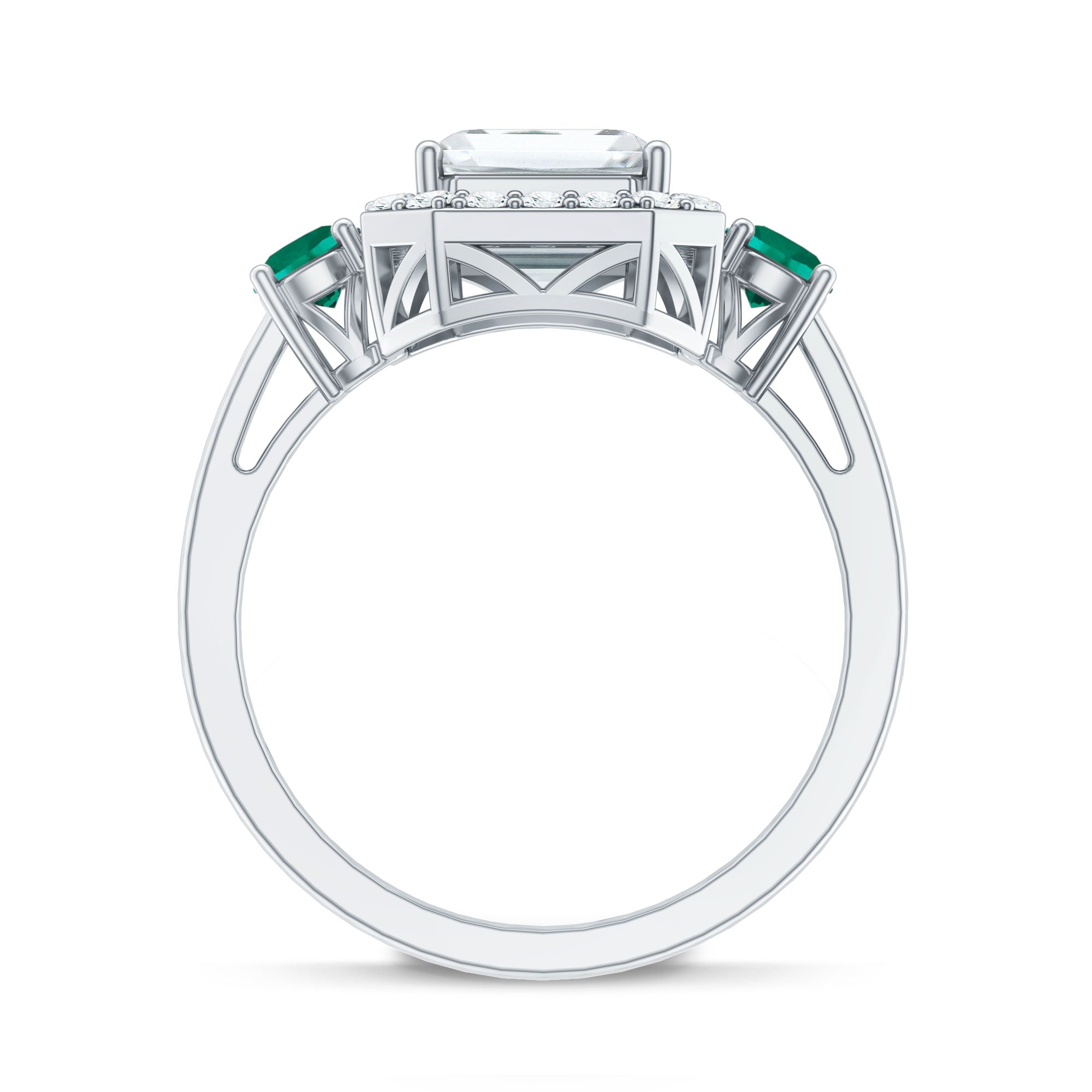 Certified 2.8 Carat Moissanite Emerald Cut Engagement Ring with Emerald