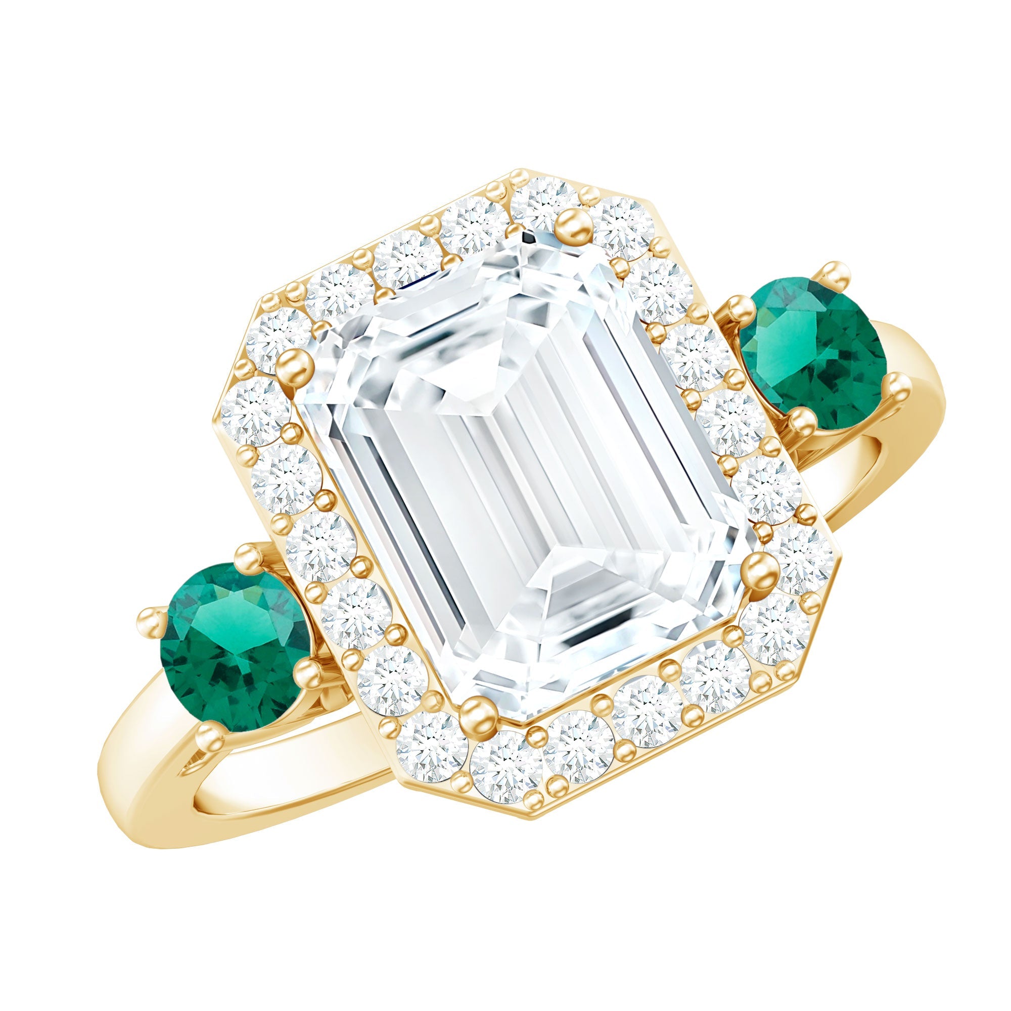 Certified 2.8 Carat Moissanite Emerald Cut Engagement Ring with Emerald