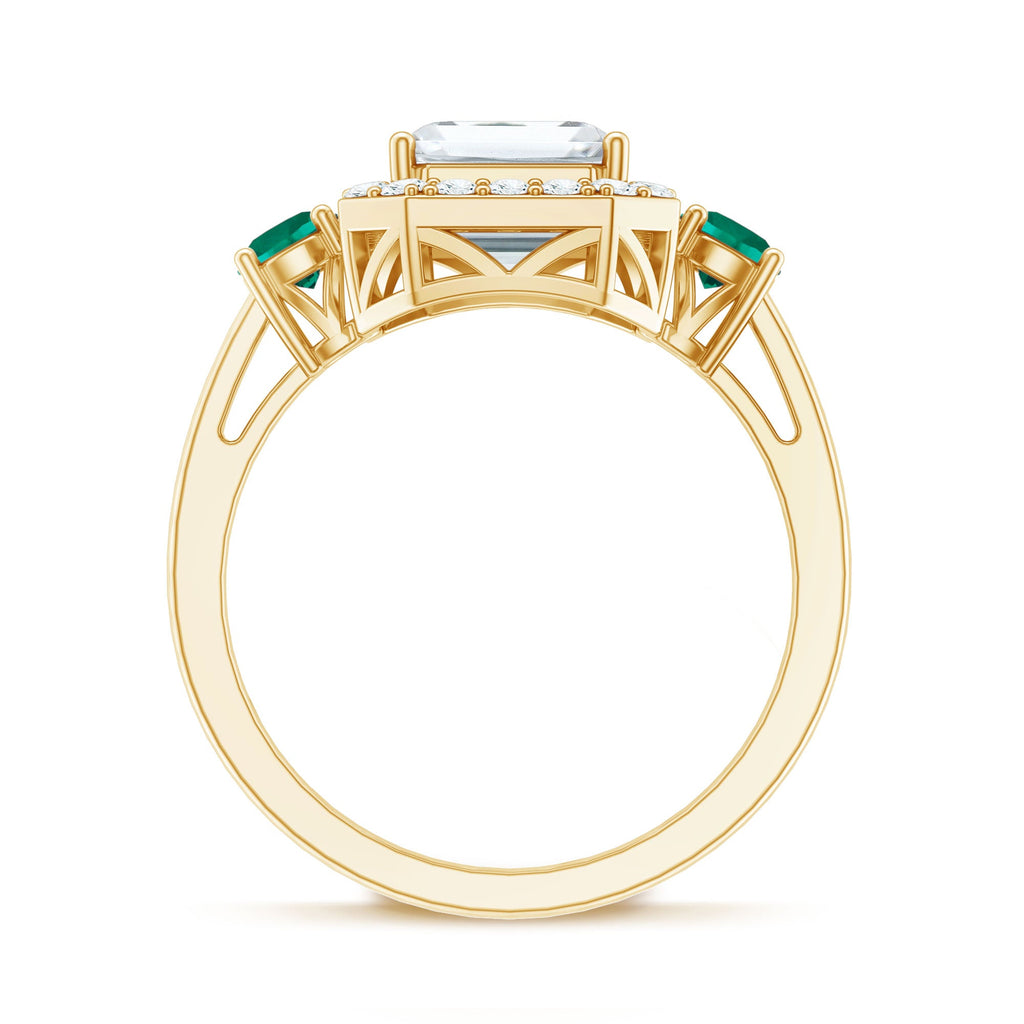 Certified 2.8 Carat Moissanite Emerald Cut Engagement Ring with Emerald