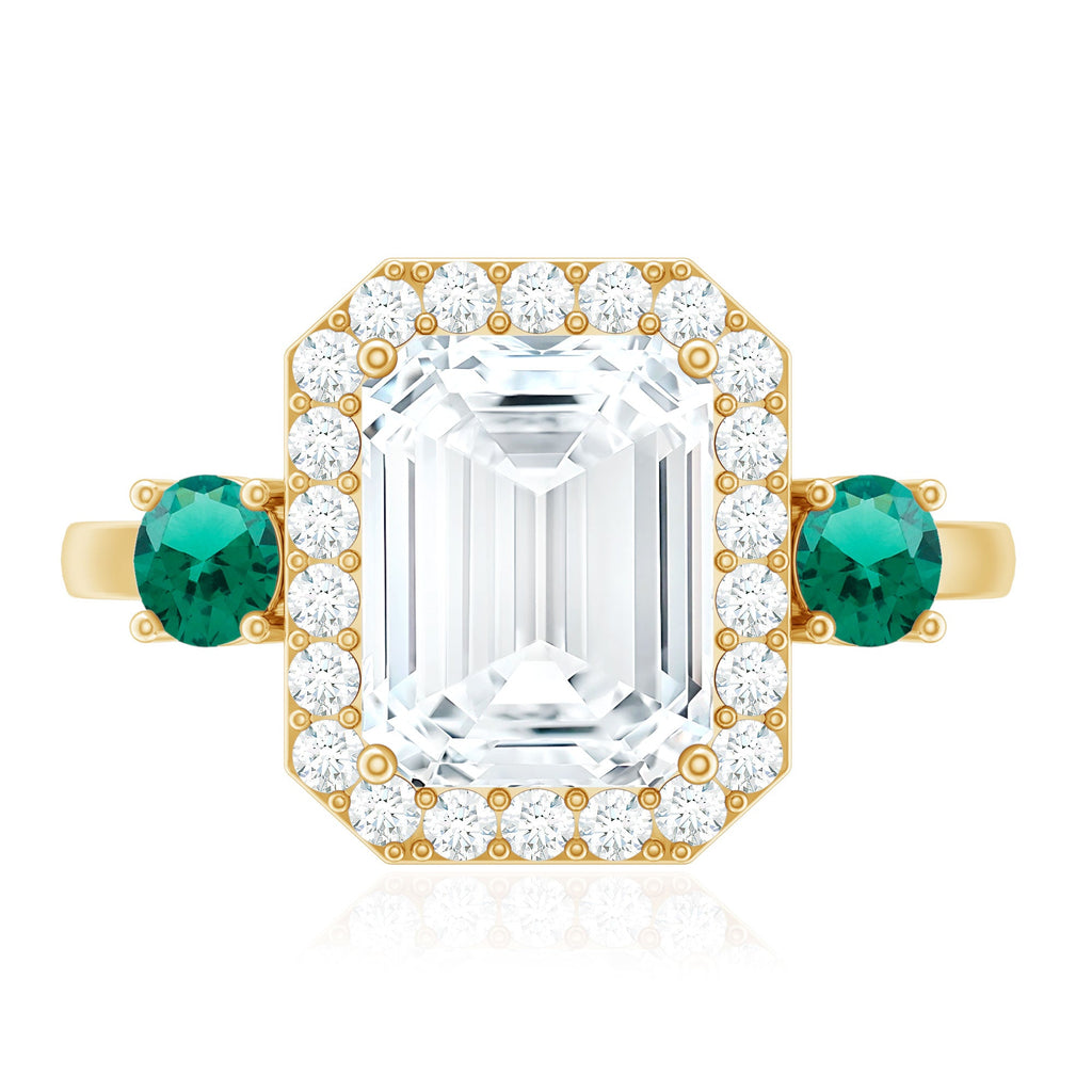 Certified 2.8 Carat Moissanite Emerald Cut Engagement Ring with Emerald