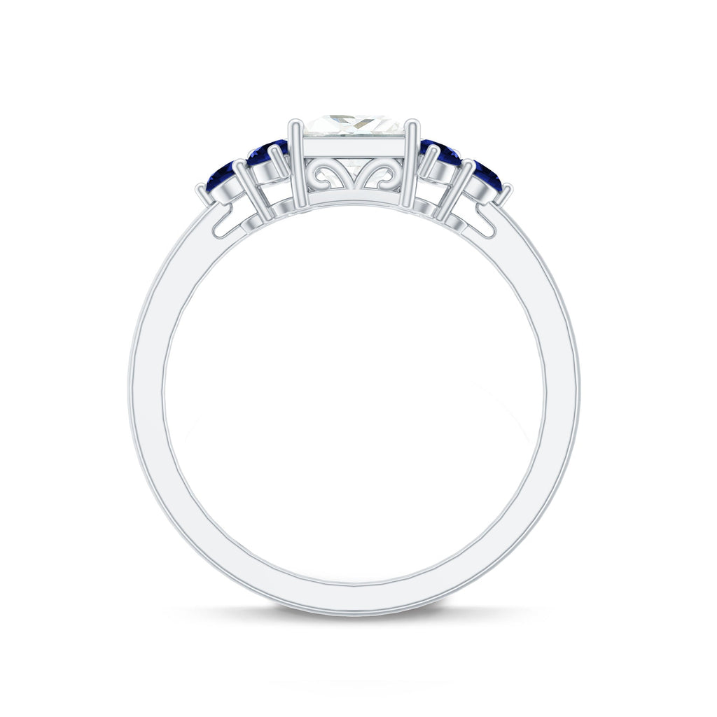 Moissanite Princess Cut Engagement Ring With Lab Grown Blue Sapphire