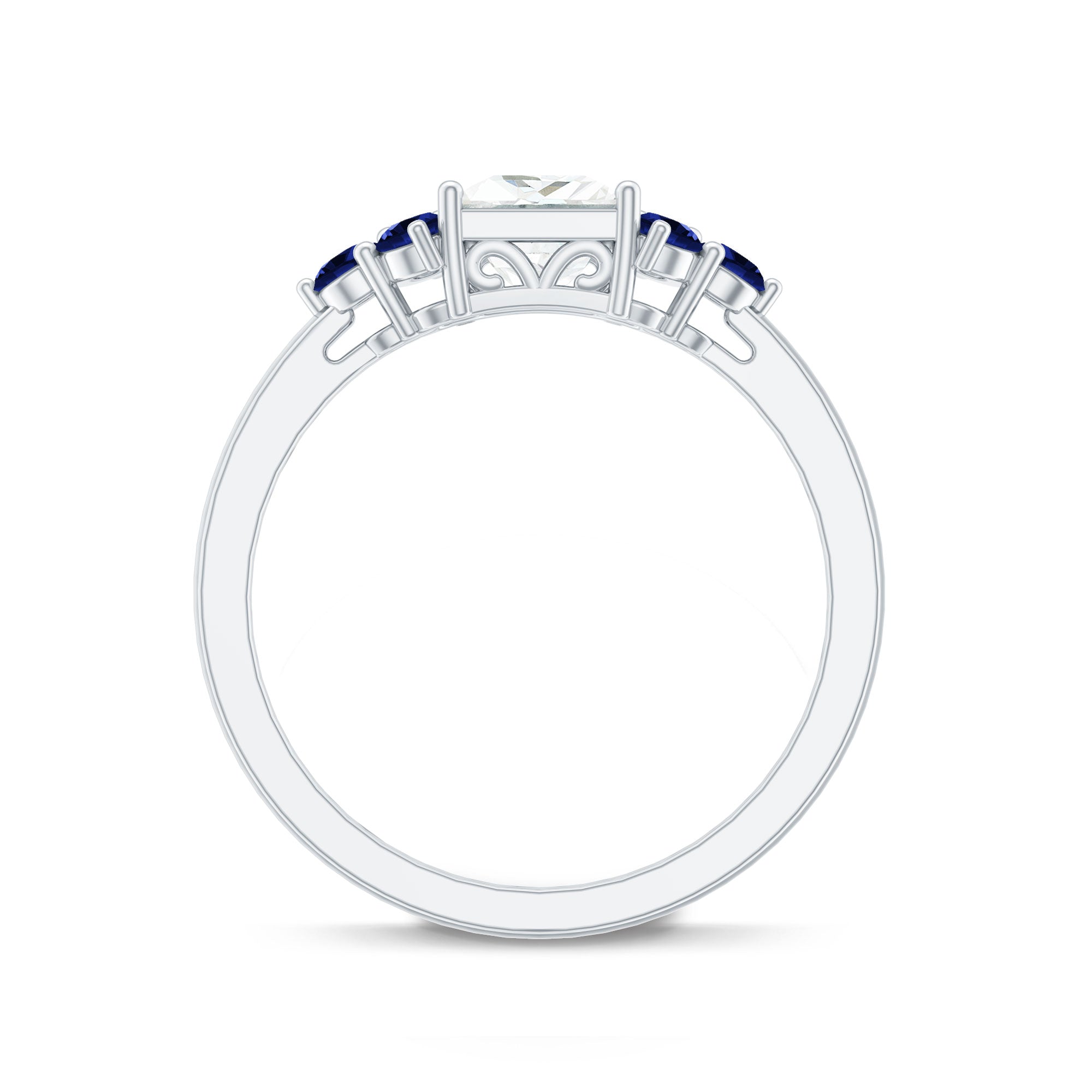 Moissanite Princess Cut Engagement Ring With Lab Grown Blue Sapphire