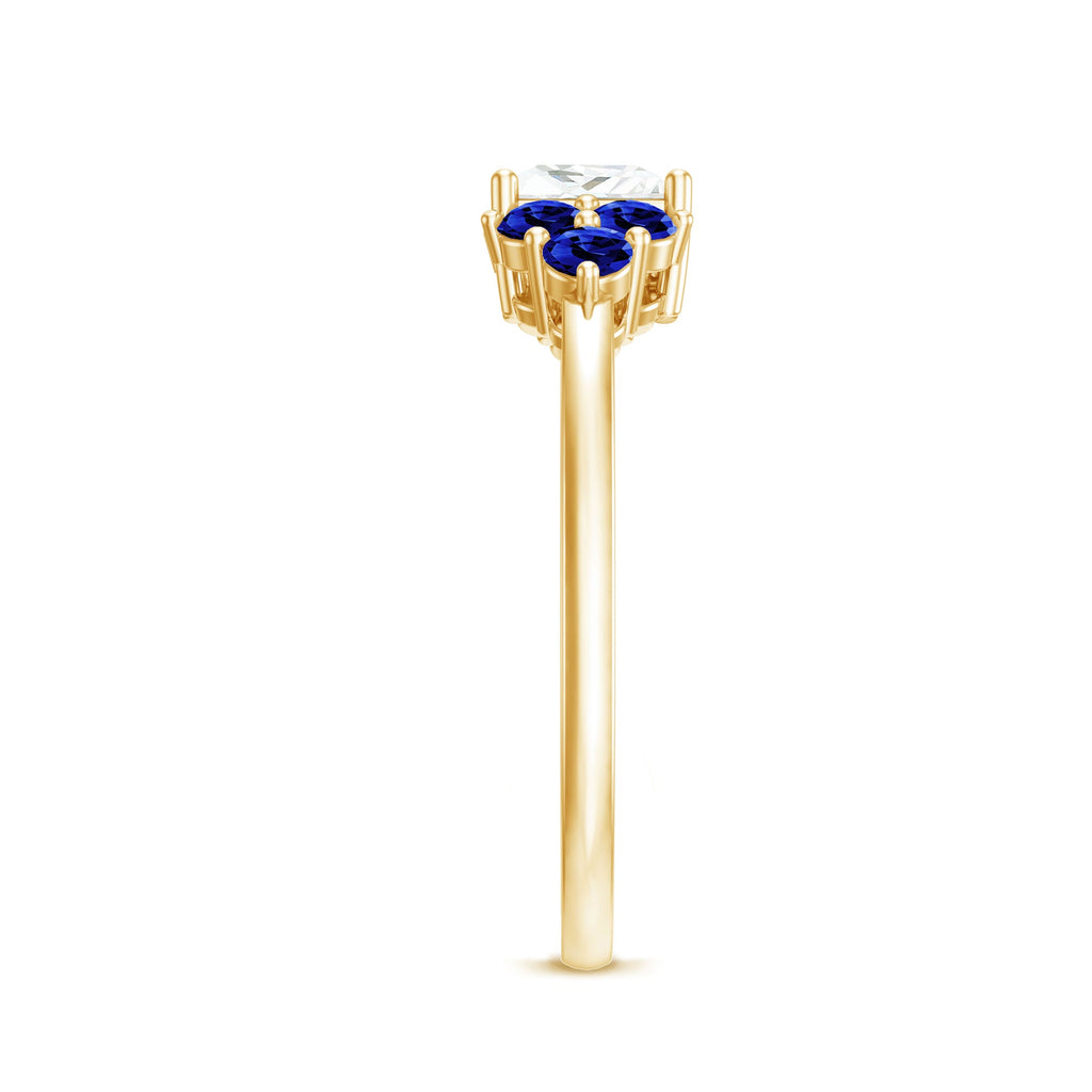 Moissanite Princess Cut Engagement Ring With Lab Grown Blue Sapphire