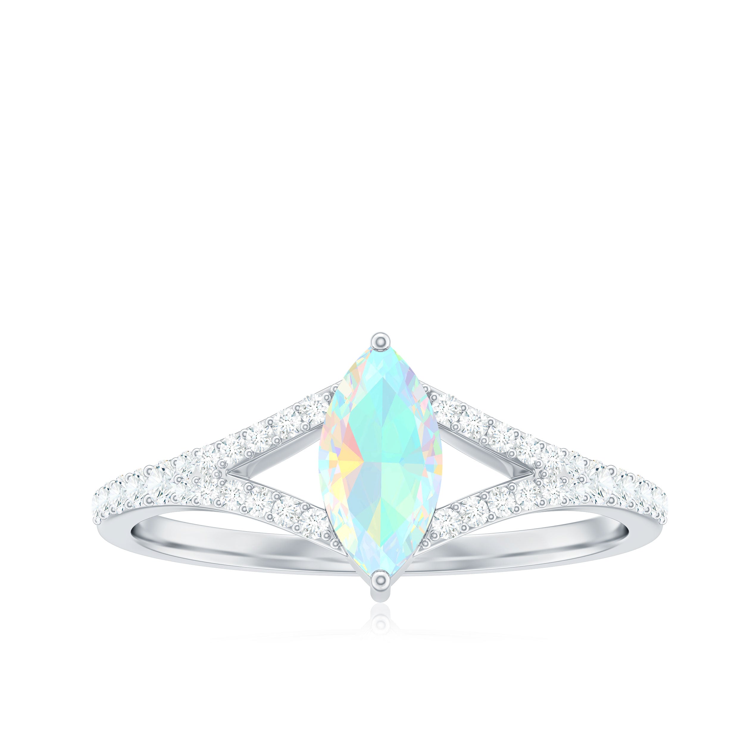 Natural Opal Marquise Engagement Ring with Diamond Split Shank