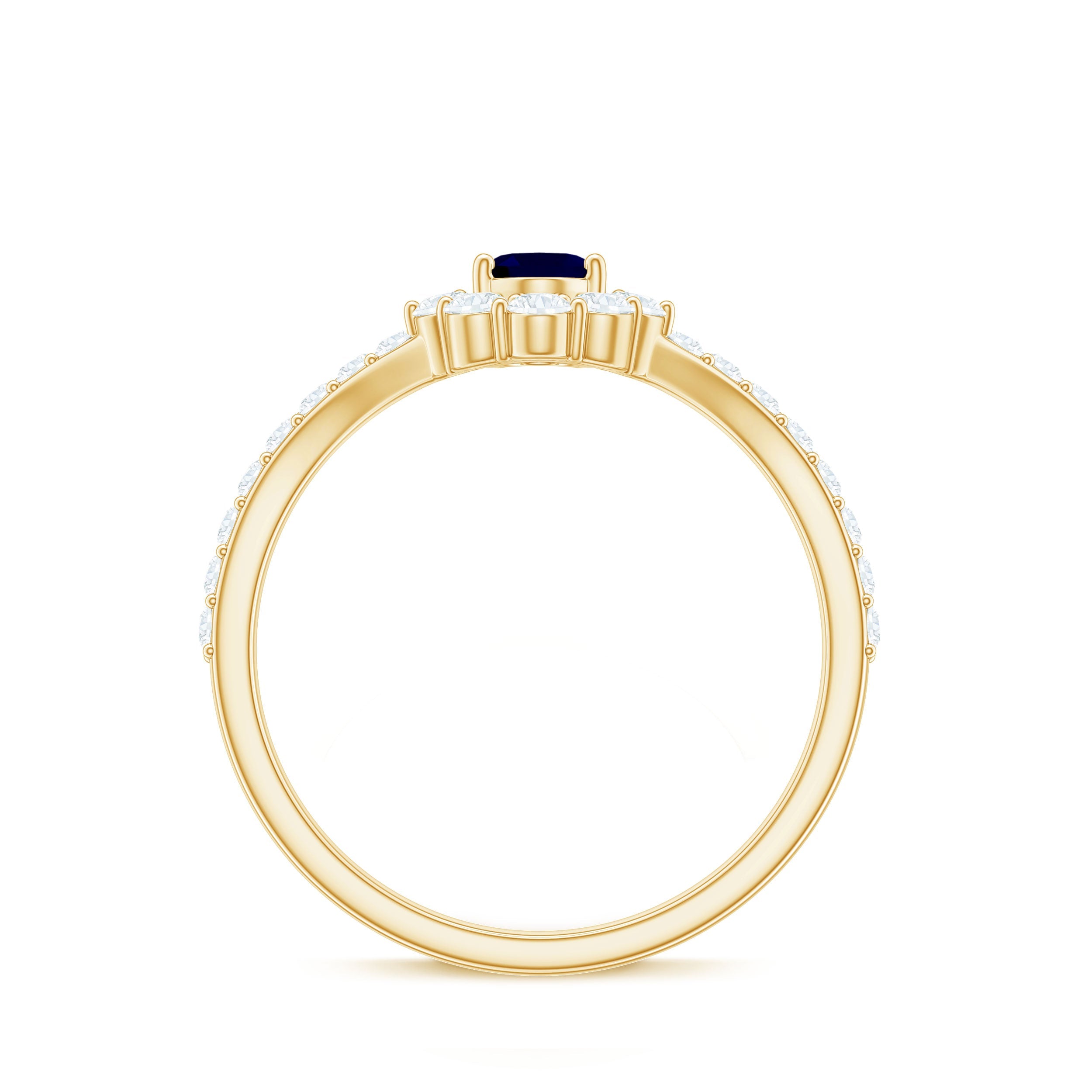 0.6 Carat Oval Cut Blue Sapphire and Diamond Chevron Ring