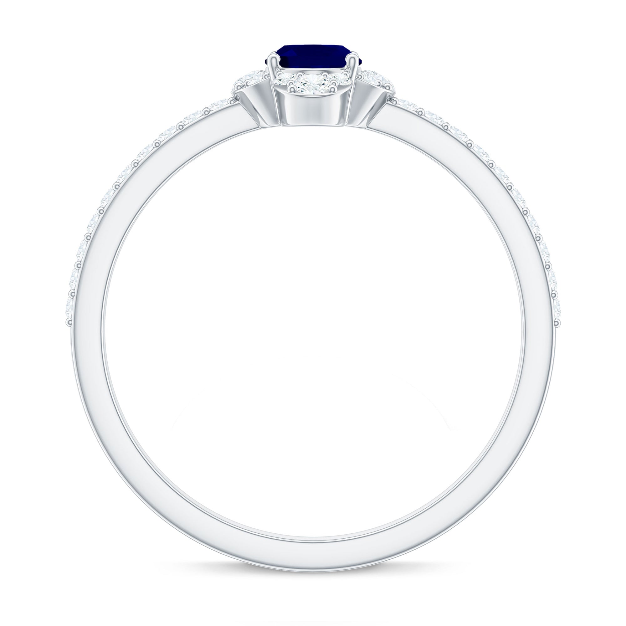 Natural 0.6 Carat Blue Sapphire Oval Engagement Ring with Diamond