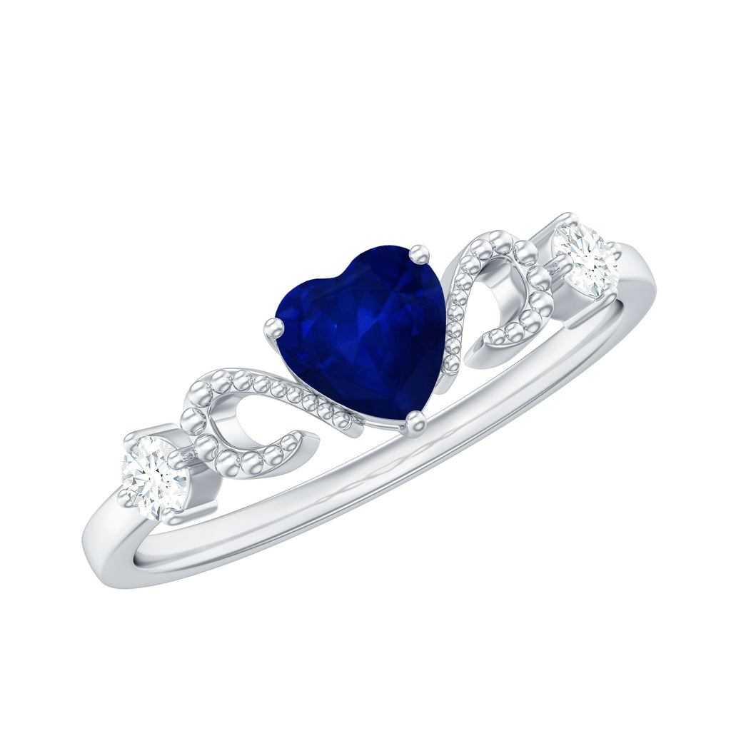 Natural 0.6 Carat Blue Sapphire Heart Promise Ring with Diamond