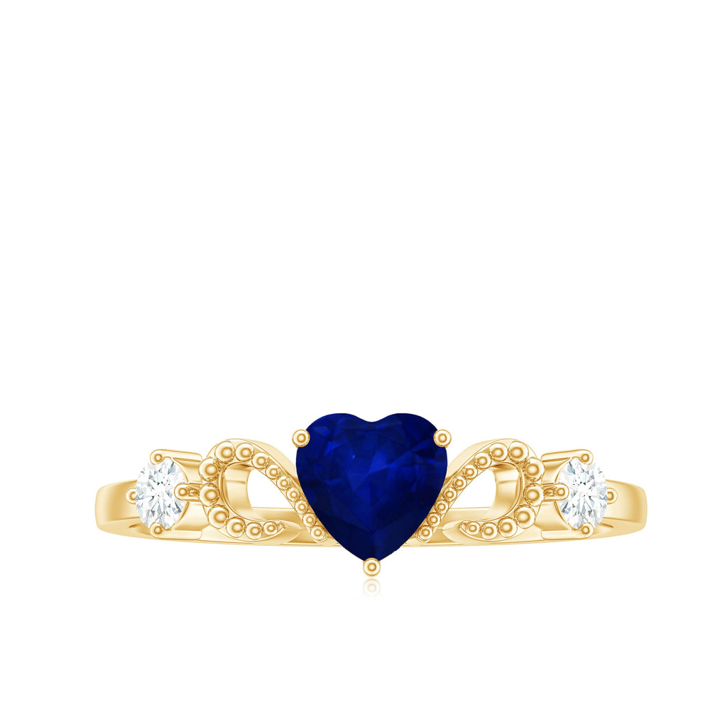 Natural 0.6 Carat Blue Sapphire Heart Promise Ring with Diamond