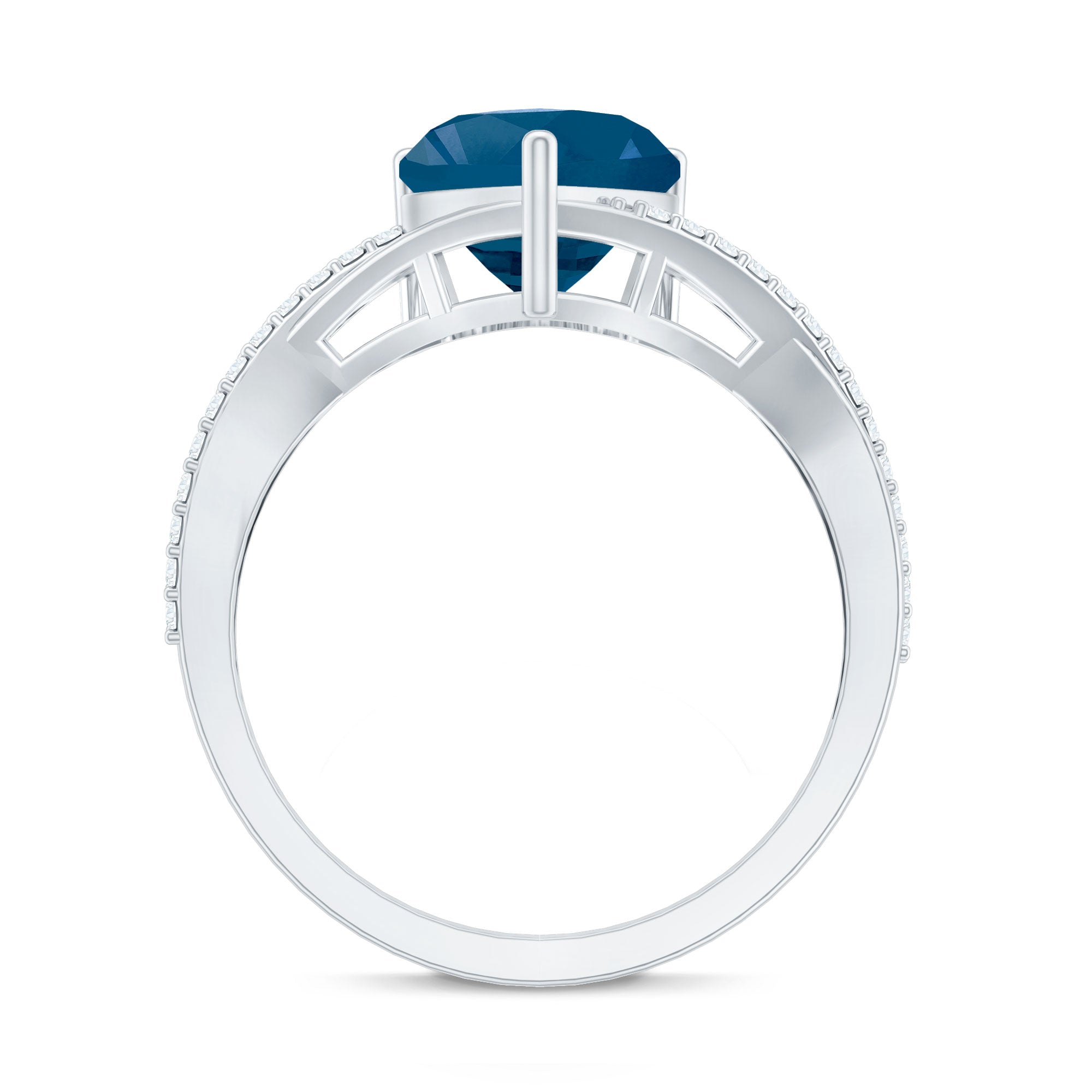 London Blue Topaz and Diamond Heart Engagement Ring in Crossover Band